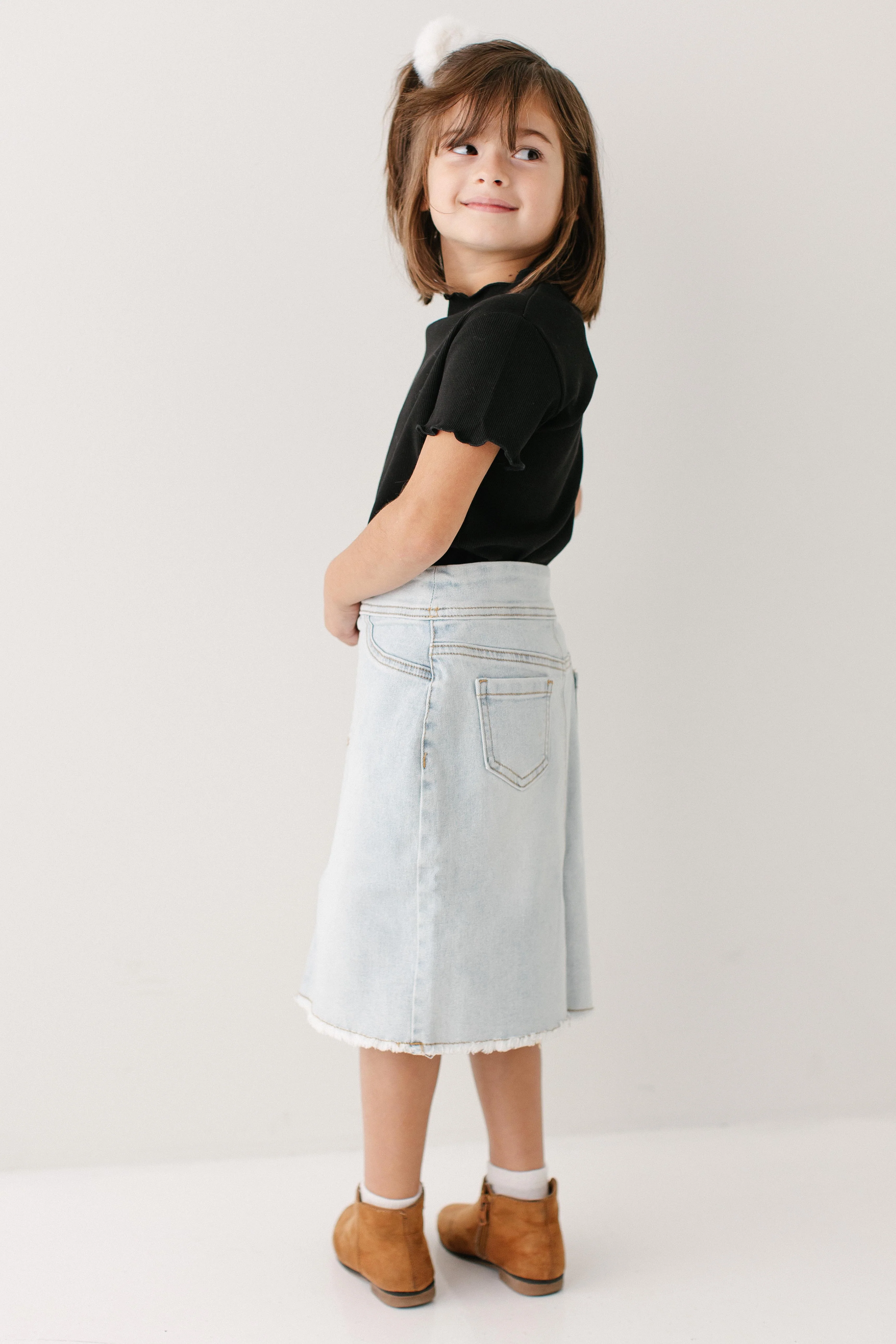 Sara Girl Classic Denim Skirt in Light Wash - Image 3