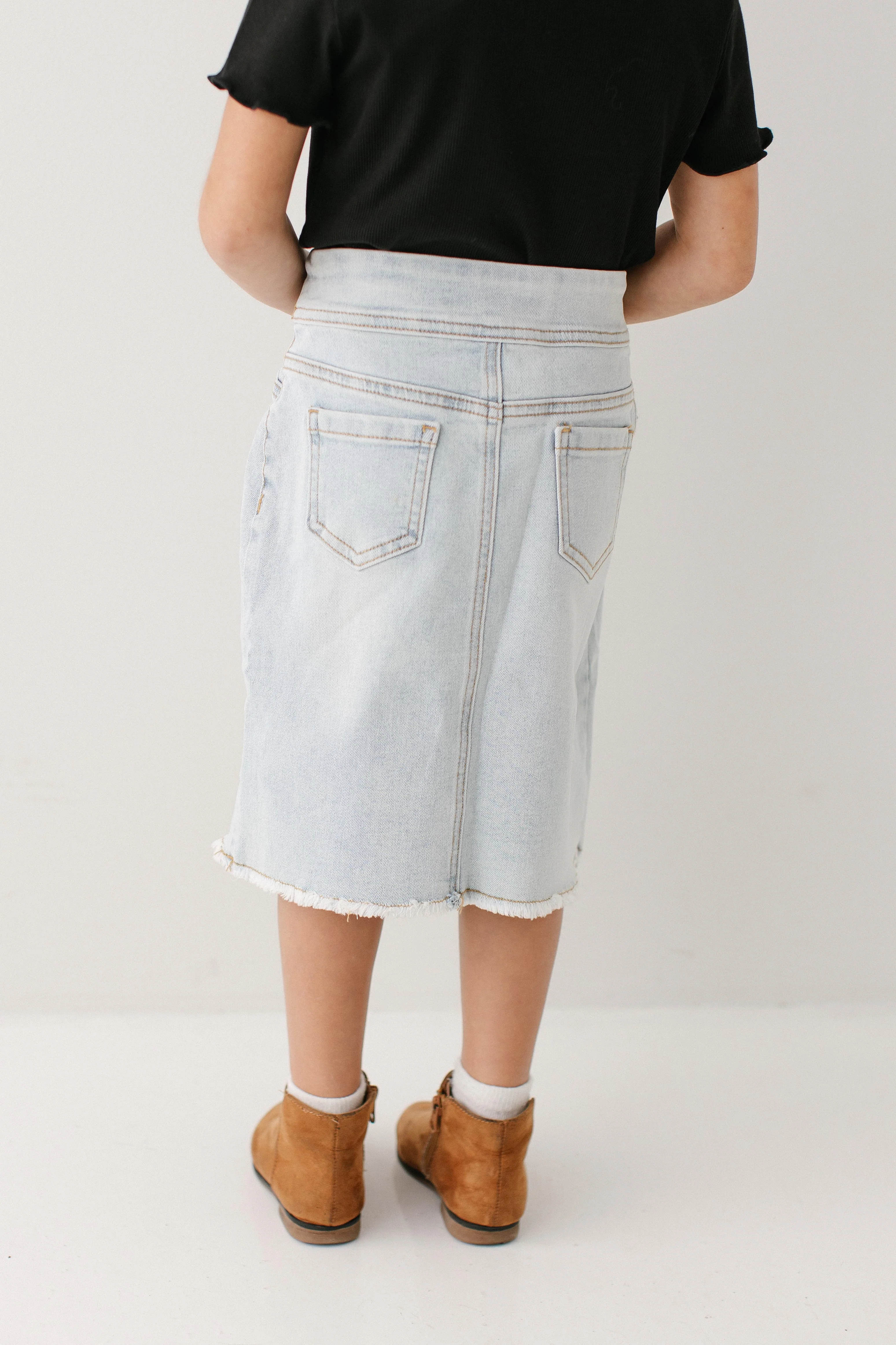 Sara Girl Classic Denim Skirt in Light Wash - Image 4