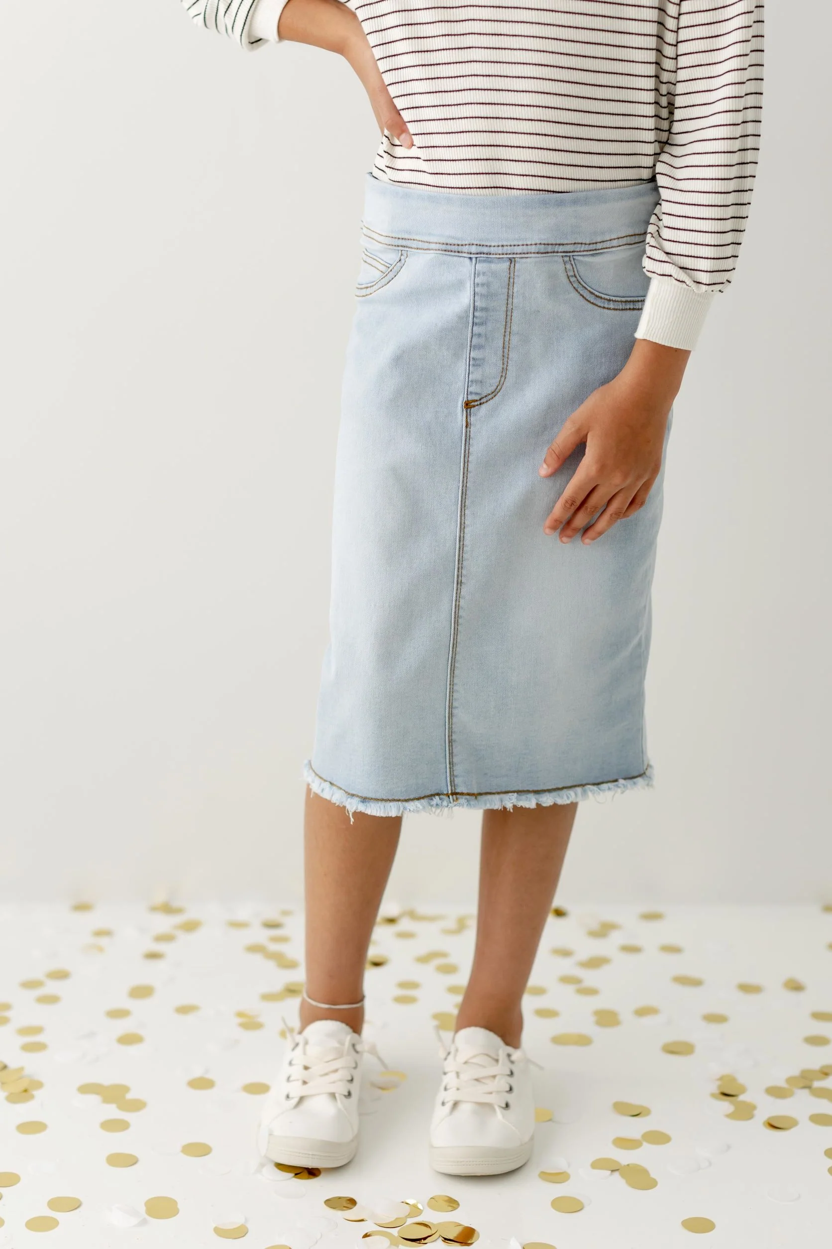 Sara Girl Classic Denim Skirt in Light Wash - Image 5