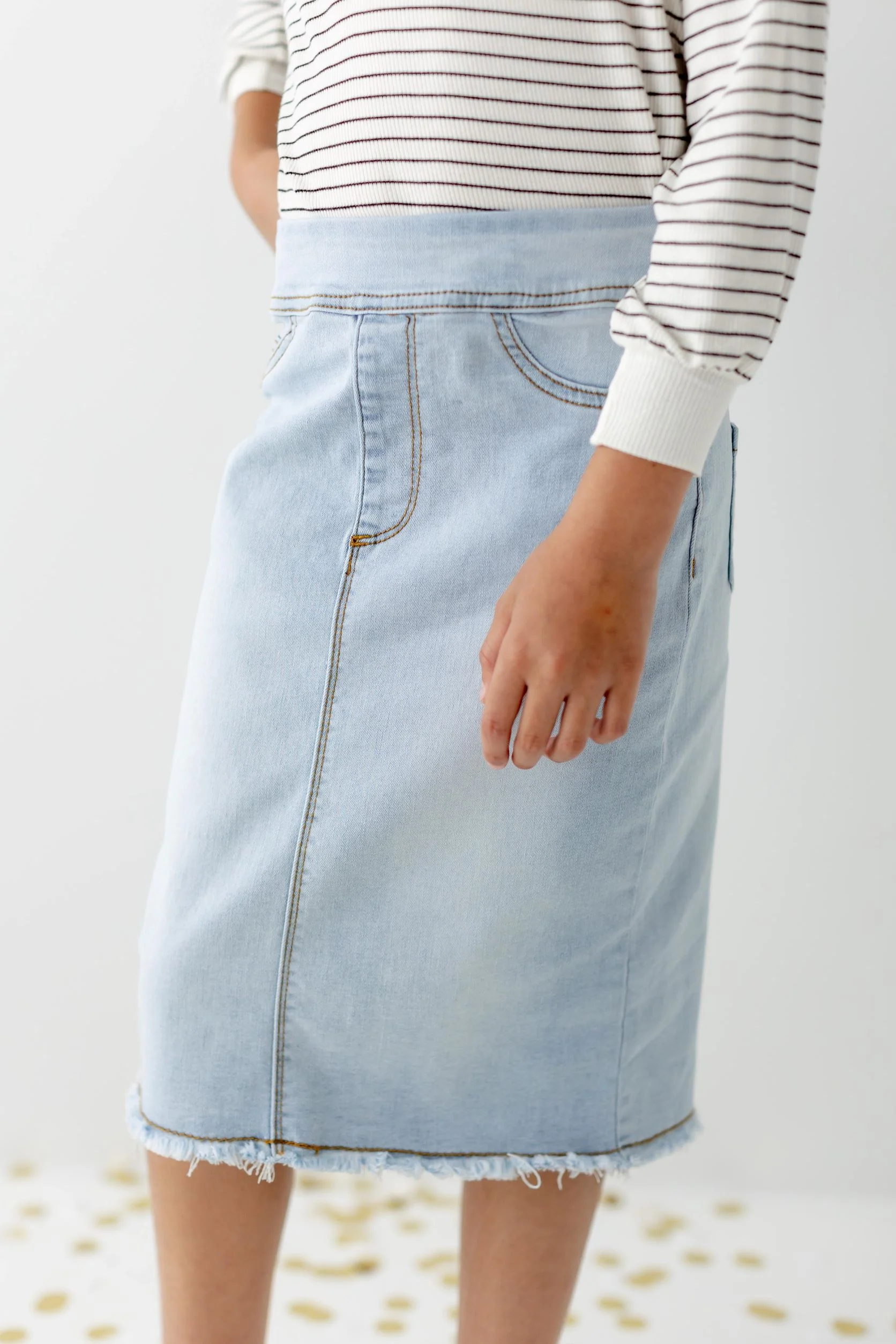 Sara Girl Classic Denim Skirt in Light Wash - Image 6