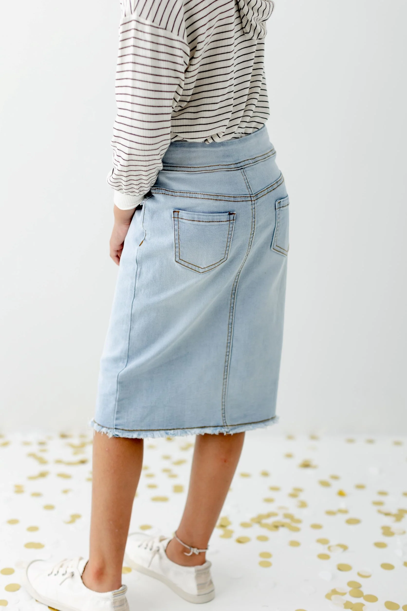 Sara Girl Classic Denim Skirt in Light Wash - Image 9