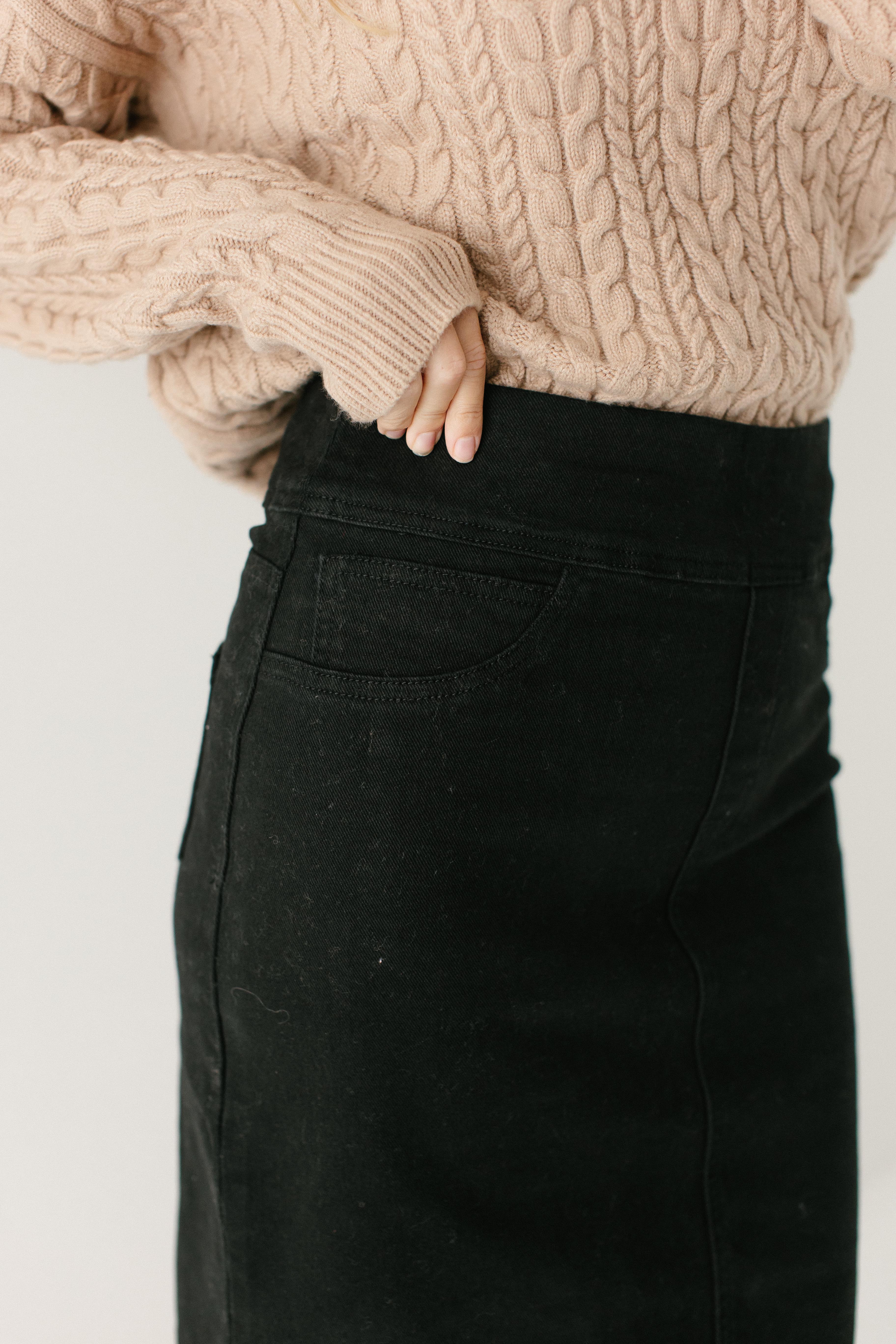 Sara Stretch Denim Skirt in Black - Image 15