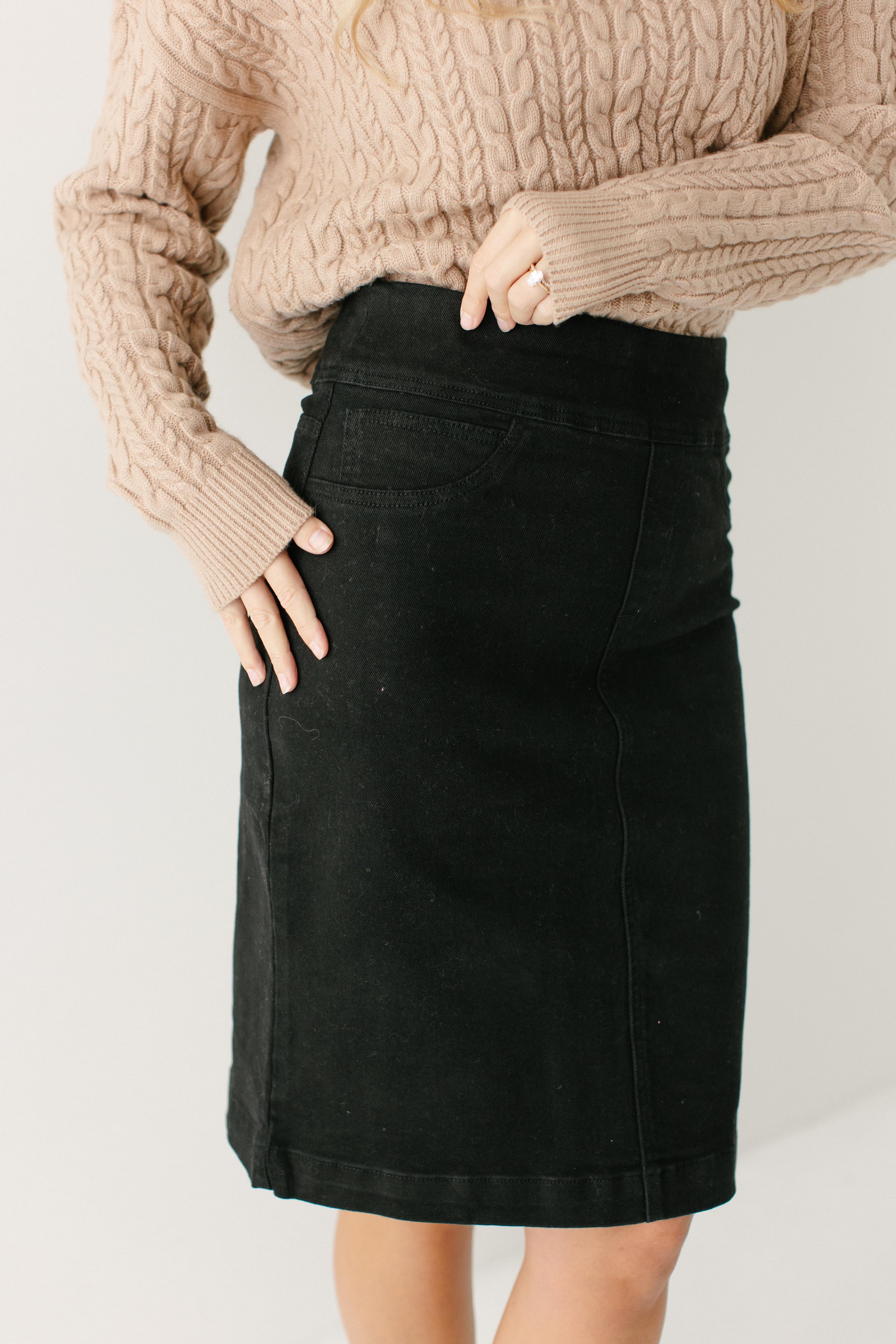 Sara Stretch Denim Skirt in Black - Image 16