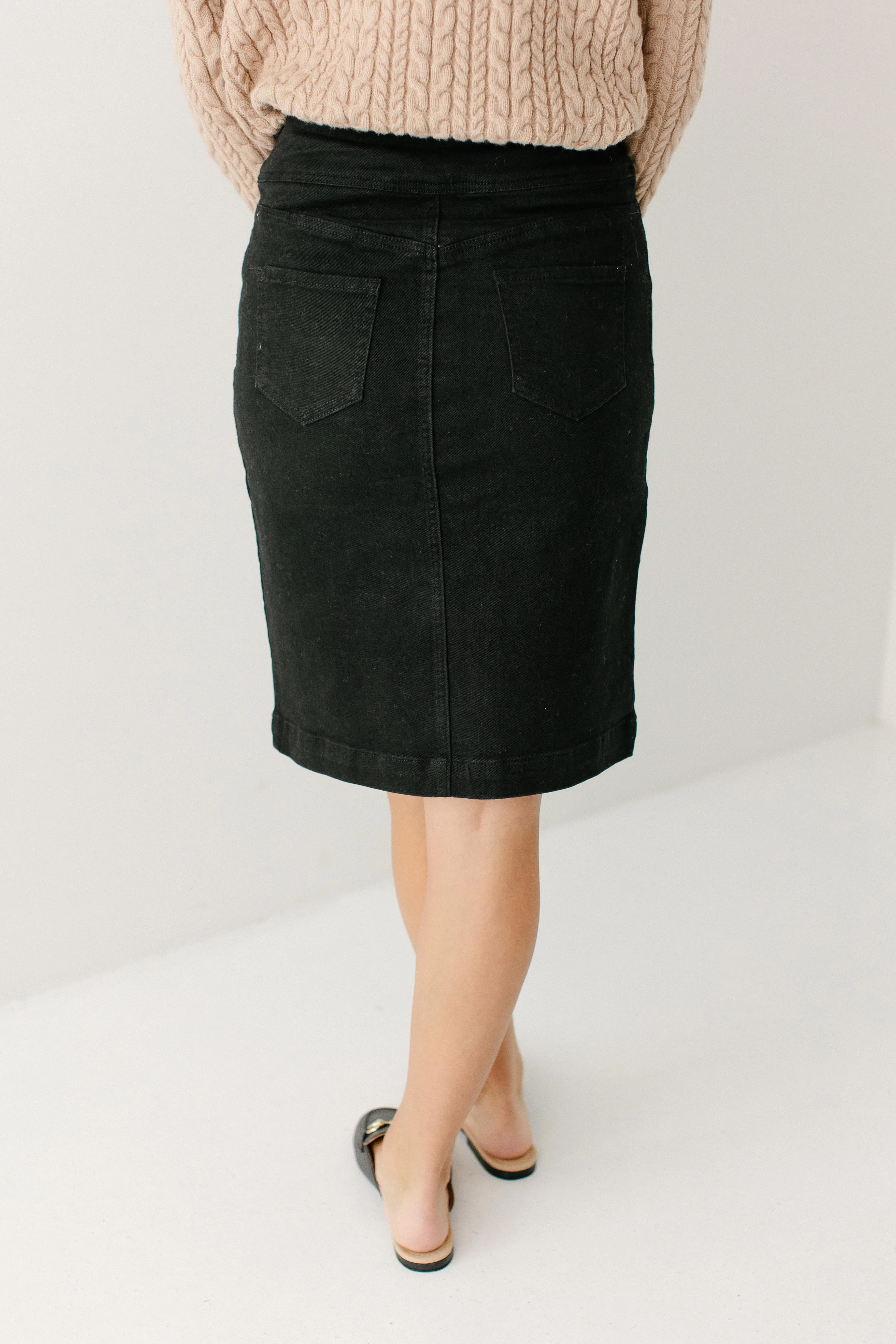 Sara Stretch Denim Skirt in Black - Image 17