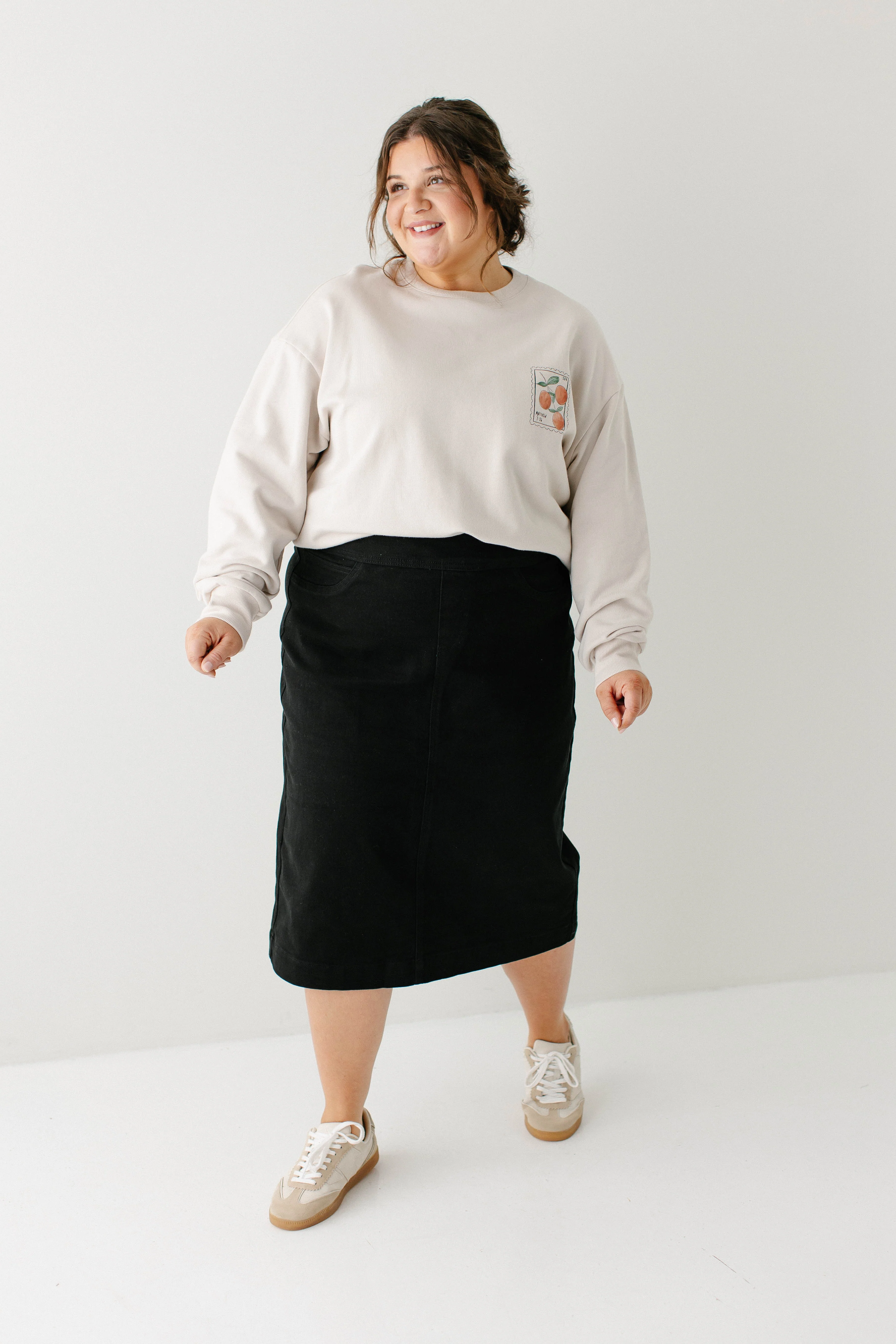 Sara Stretch Denim Skirt in Black - Image 3