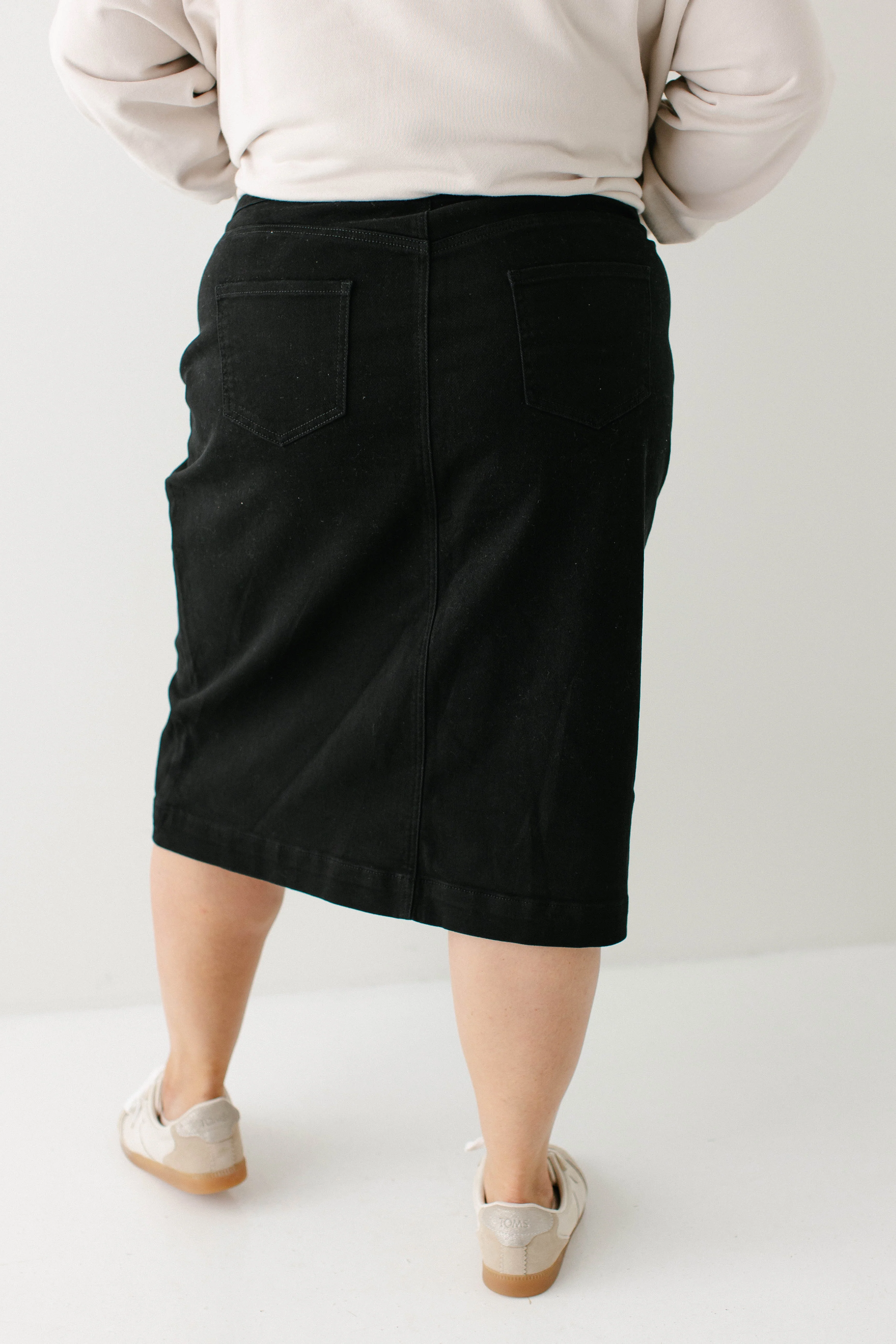 Sara Stretch Denim Skirt in Black - Image 5