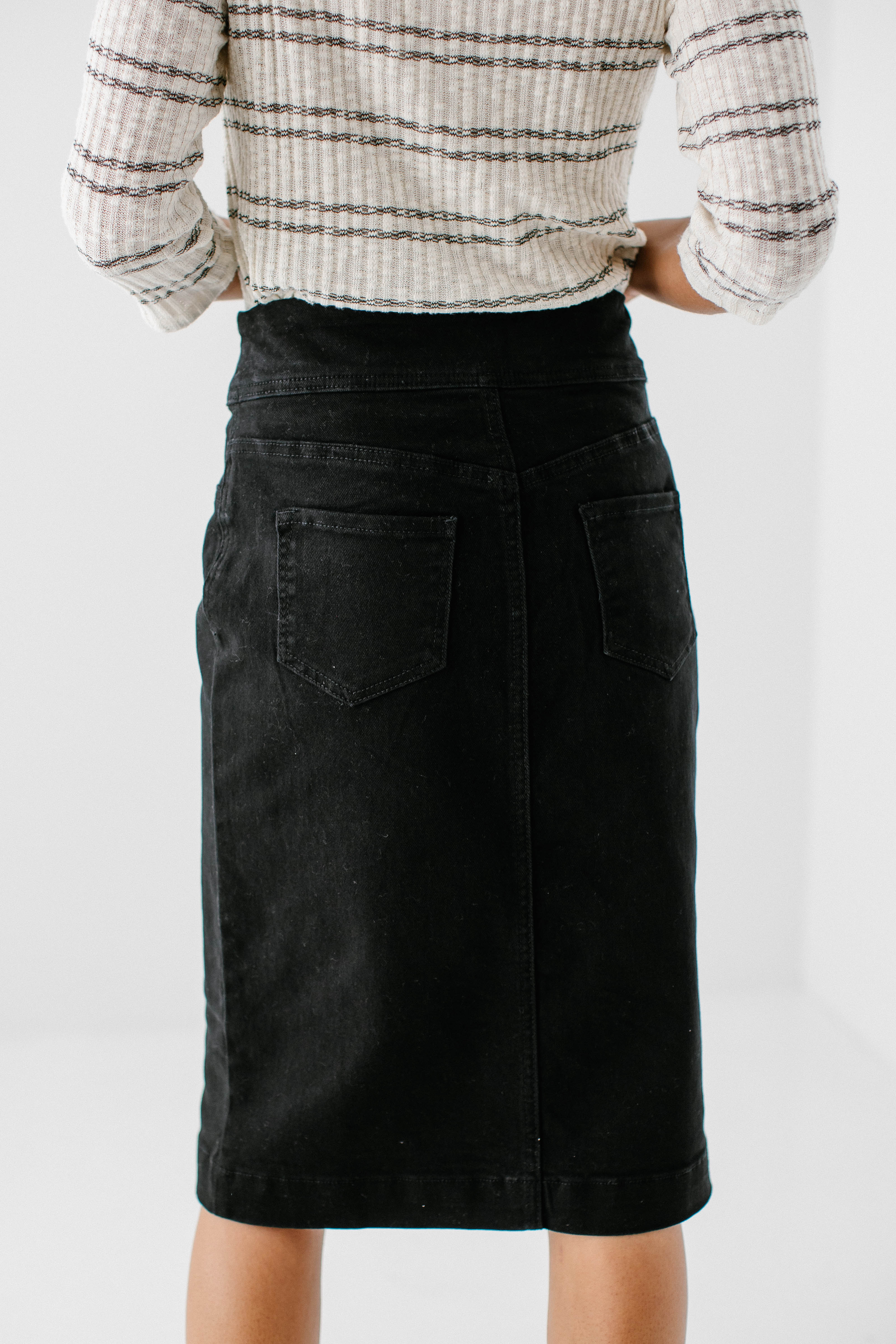 Sara Stretch Denim Skirt in Black - Image 7