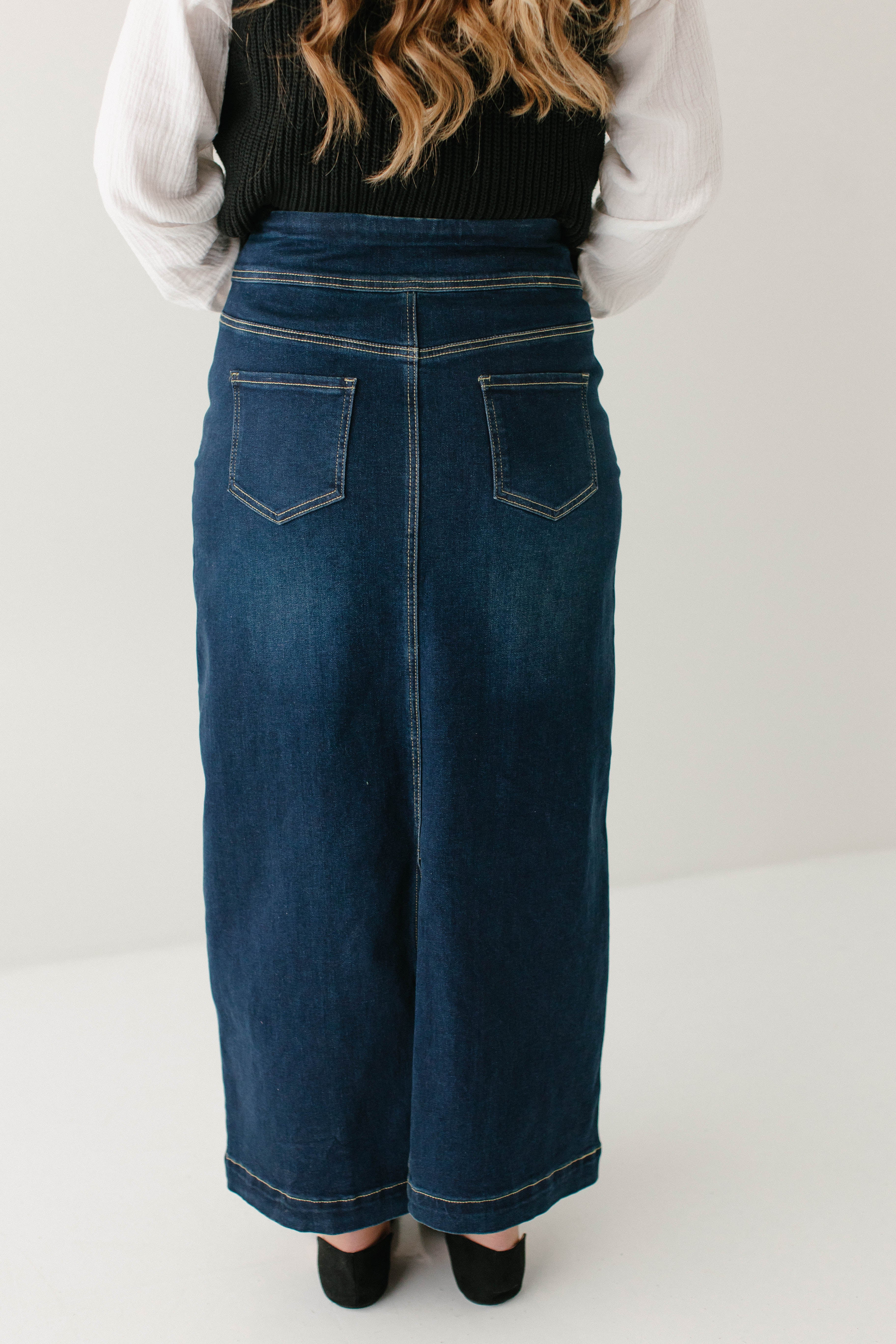 Sara Classic Long Denim Skirt - Image 6