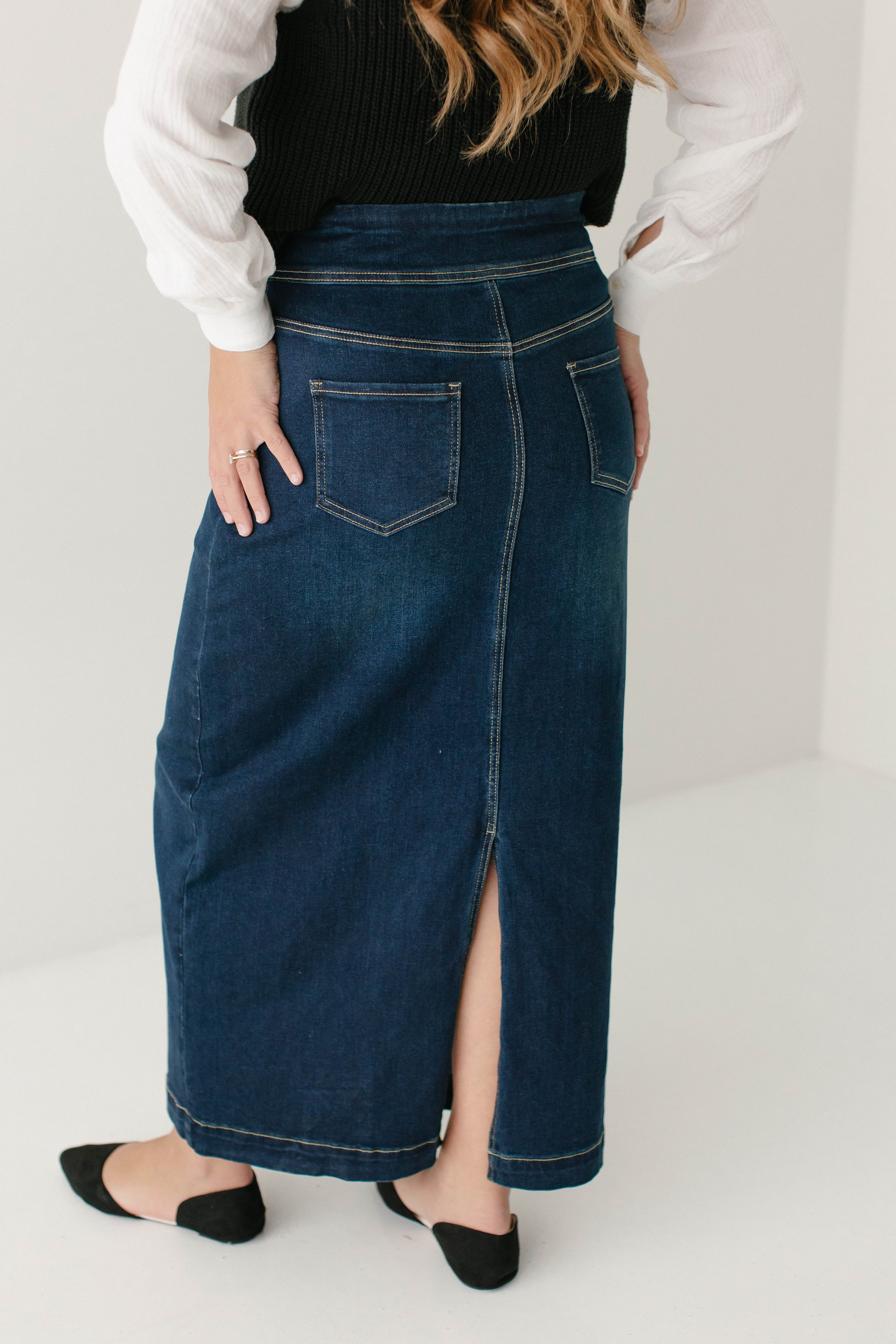 Sara Classic Long Denim Skirt - Image 7