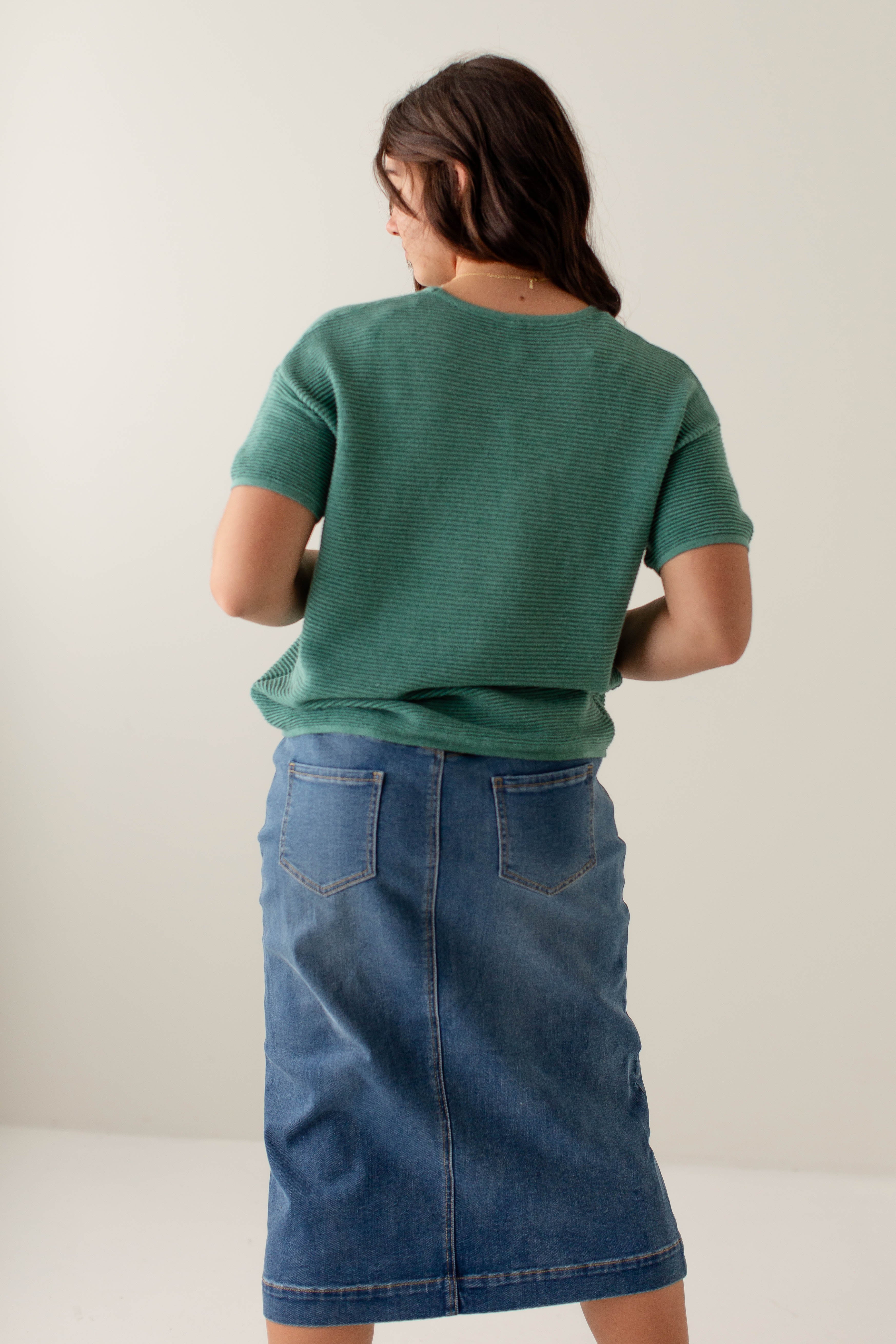 Sara Stretch Denim Skirt in Medium Wash - Image 7