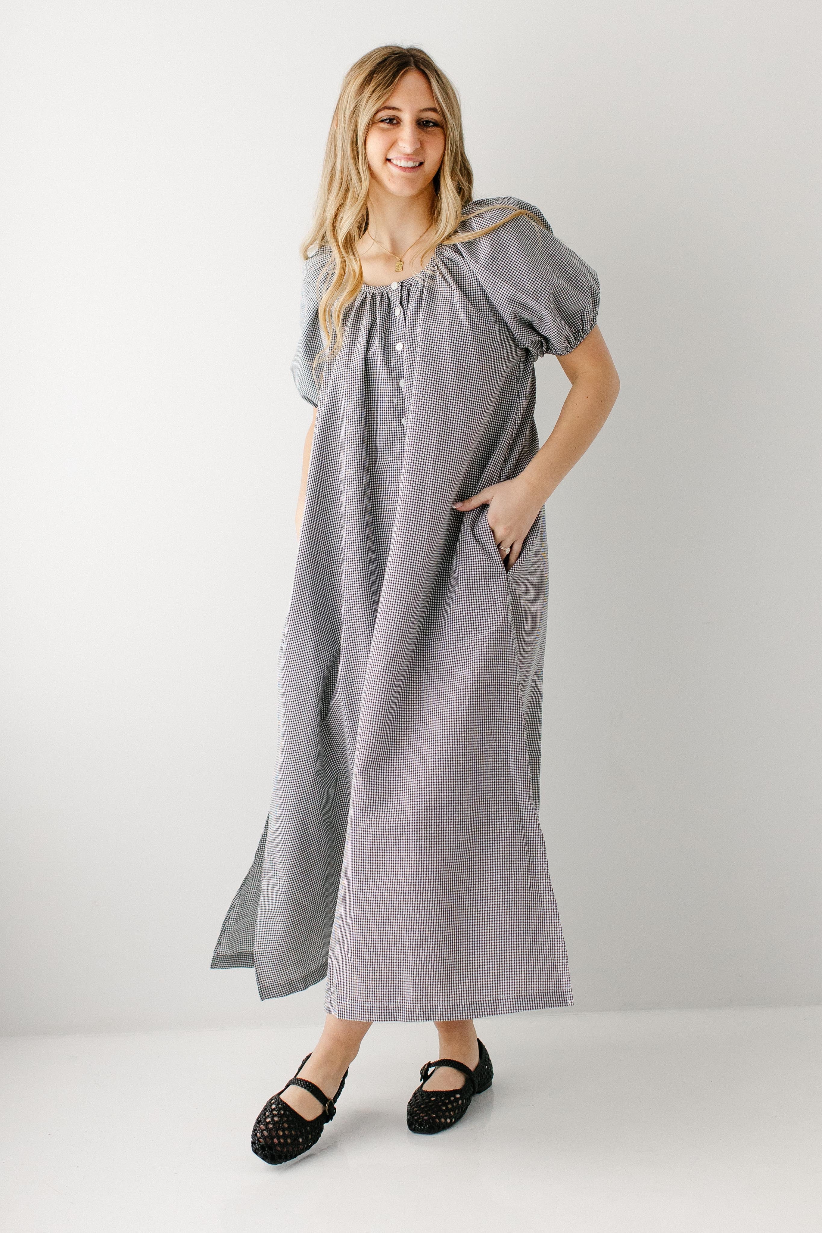 'Saylor' Puff Sleeve Gingham Maxi Dress - Image 10