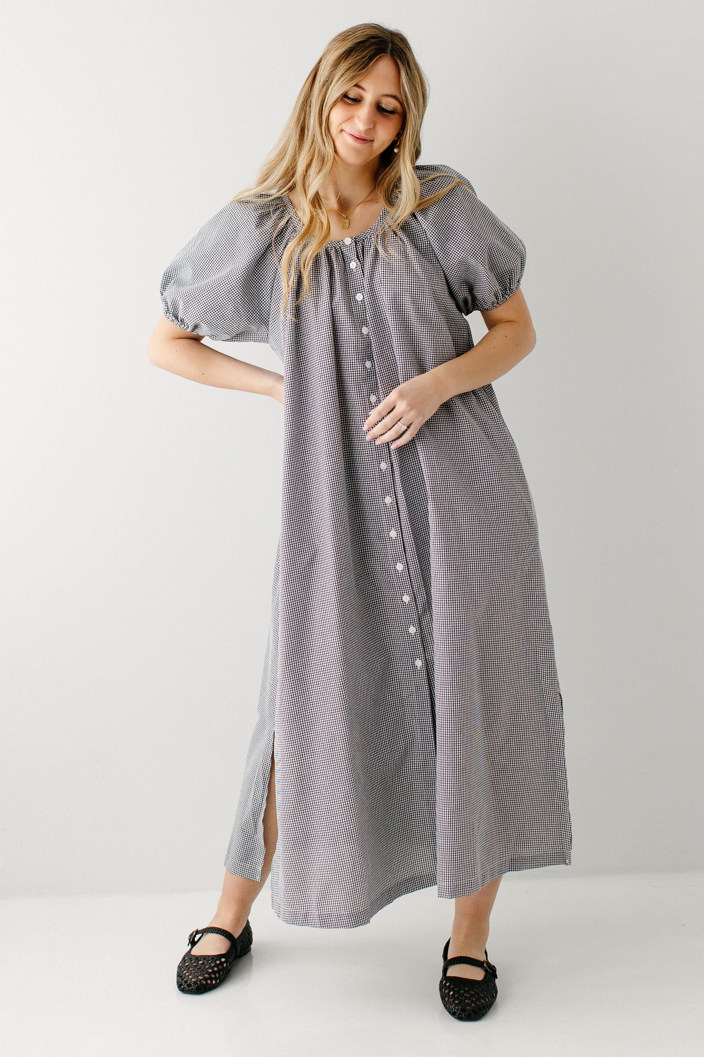 'Saylor' Puff Sleeve Gingham Maxi Dress - Image 2