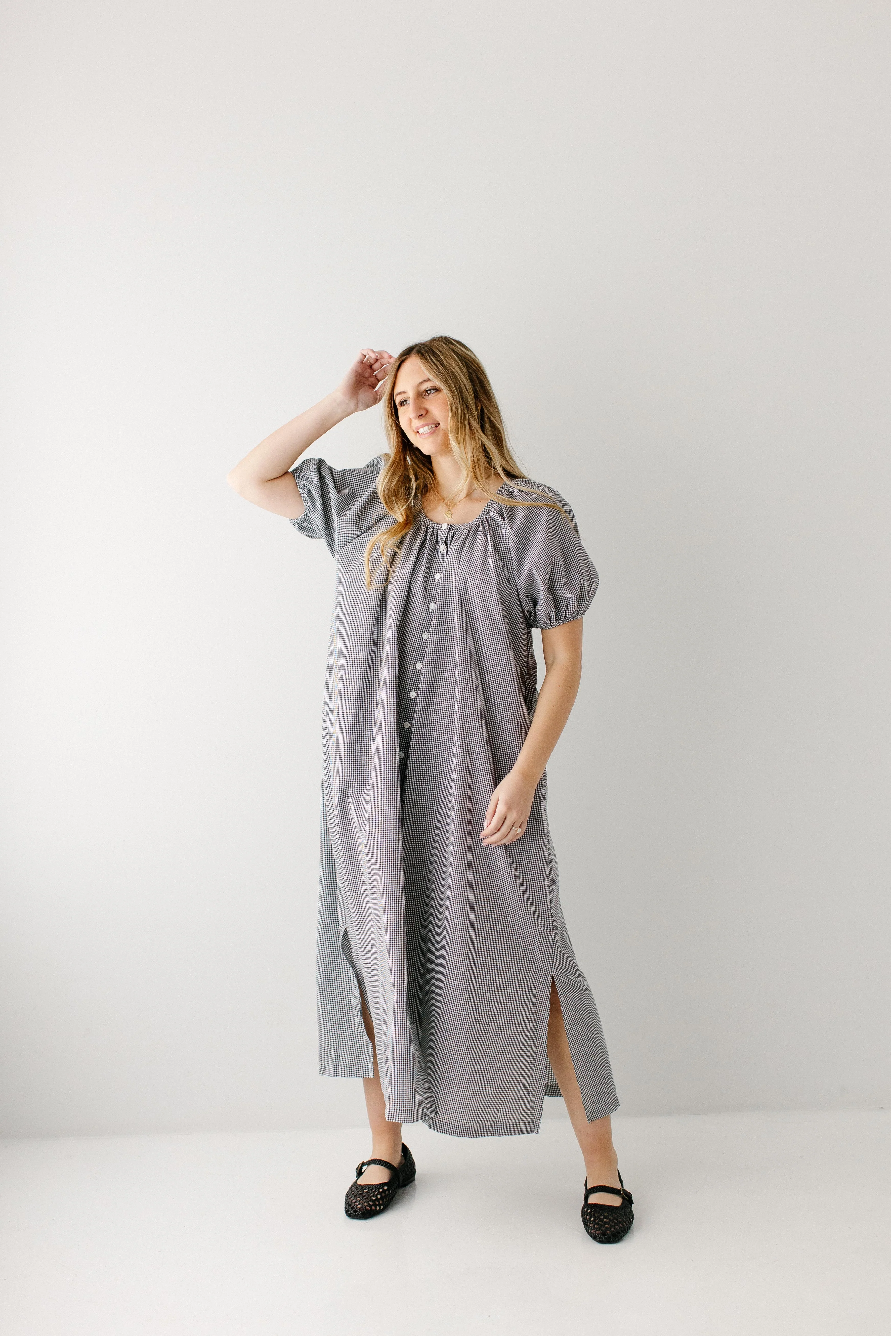 'Saylor' Puff Sleeve Gingham Maxi Dress - Image 9