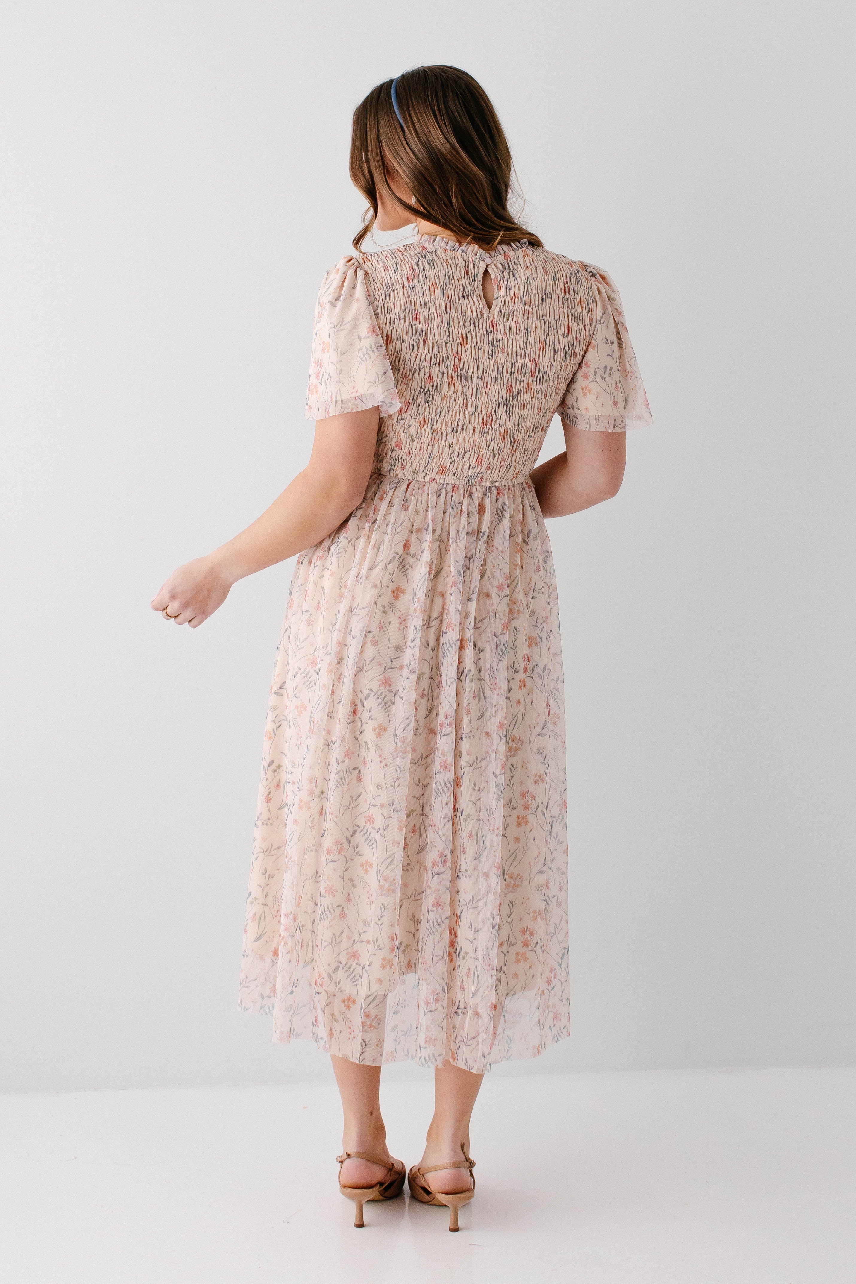 'Serena' Smocked Bodice Floral Mesh Midi Dress FINAL SALE - Image 7