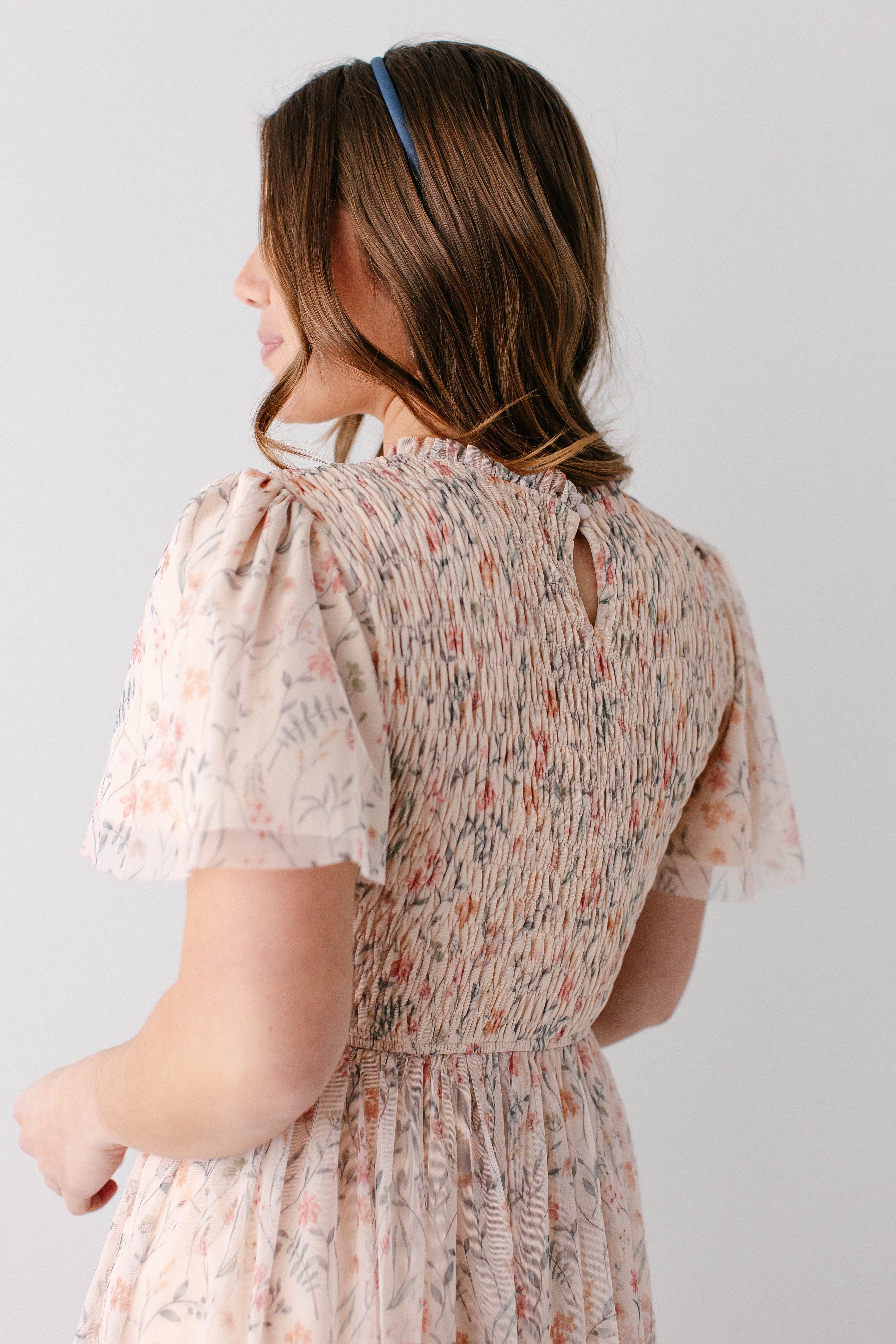 'Serena' Smocked Bodice Floral Mesh Midi Dress FINAL SALE - Image 8
