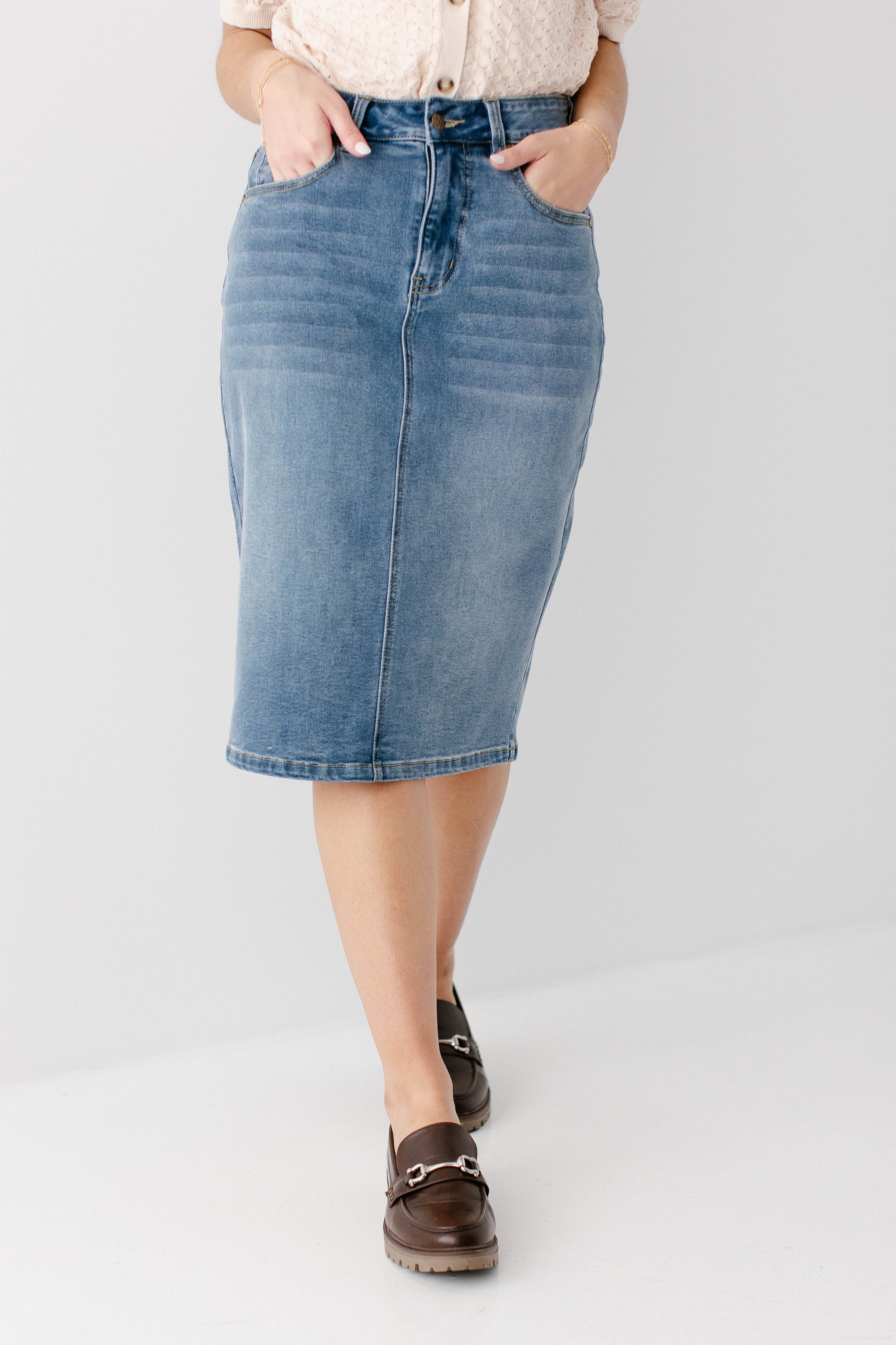 Shannon Curve Fit Stretch Denim Skirt - Image 3