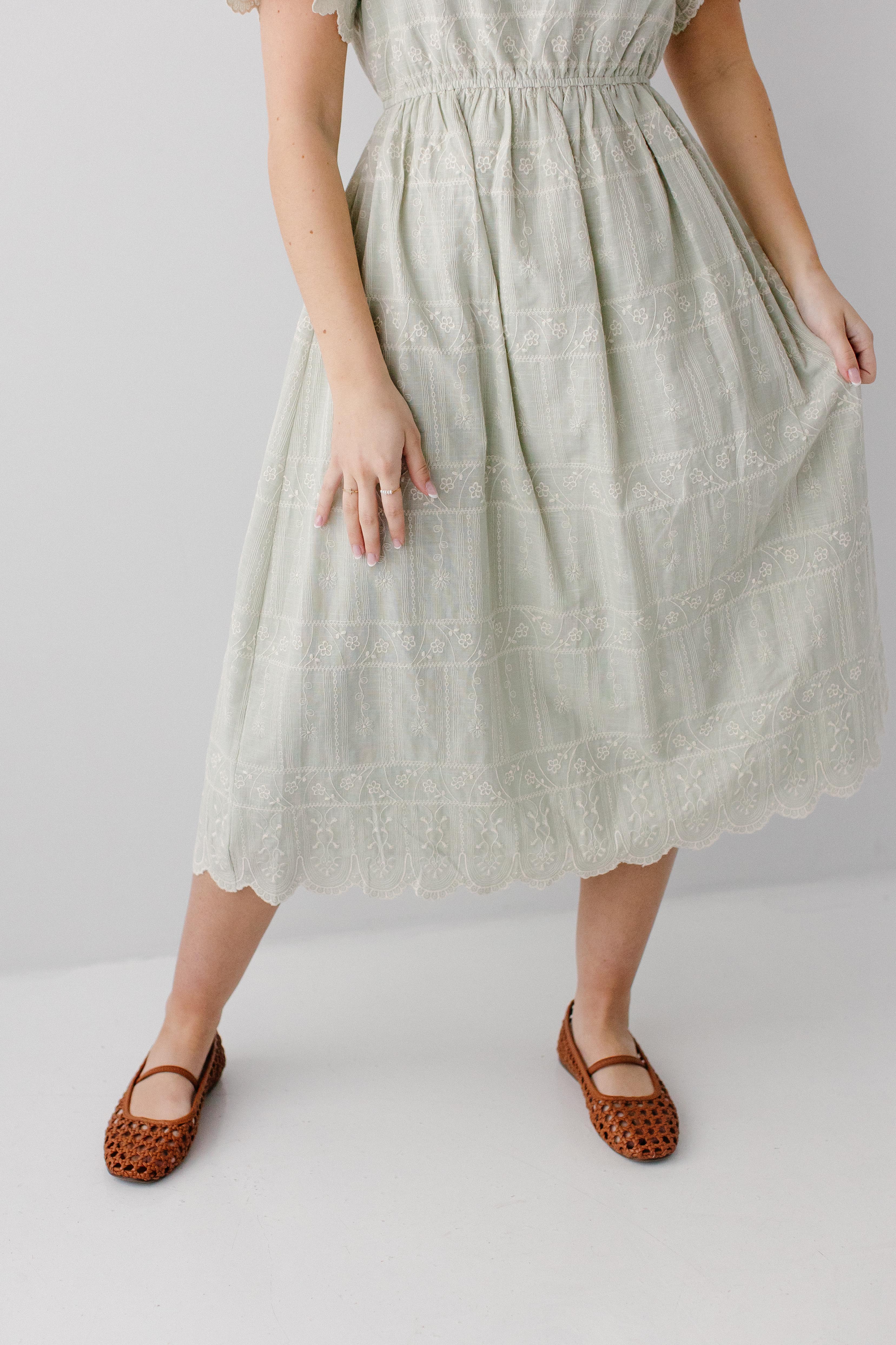 'Shoshana' Scallop Edge Embroidered Midi Dress - Image 10
