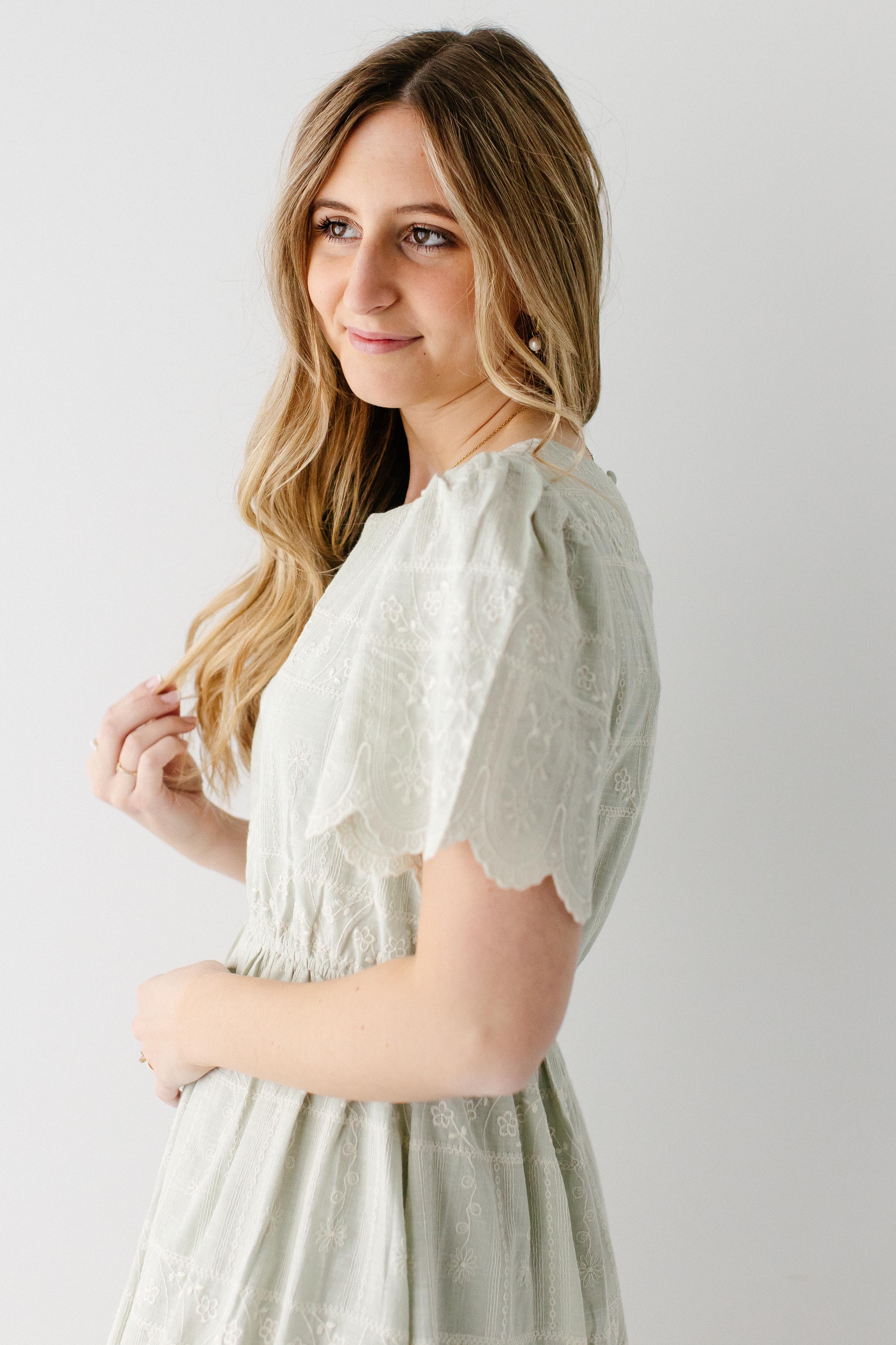 'Shoshana' Scallop Edge Embroidered Midi Dress - Image 11