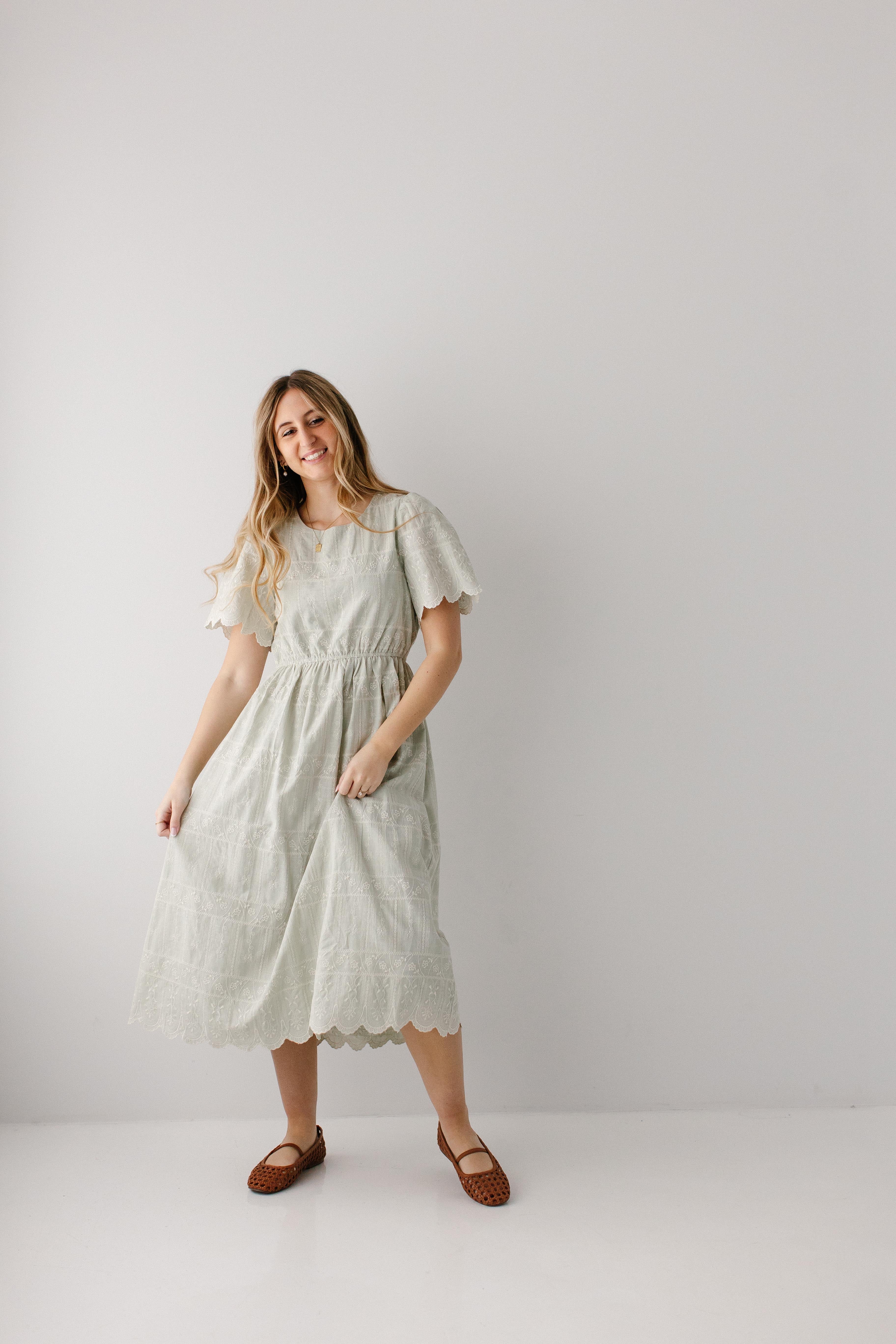 'Shoshana' Scallop Edge Embroidered Midi Dress - Image 12