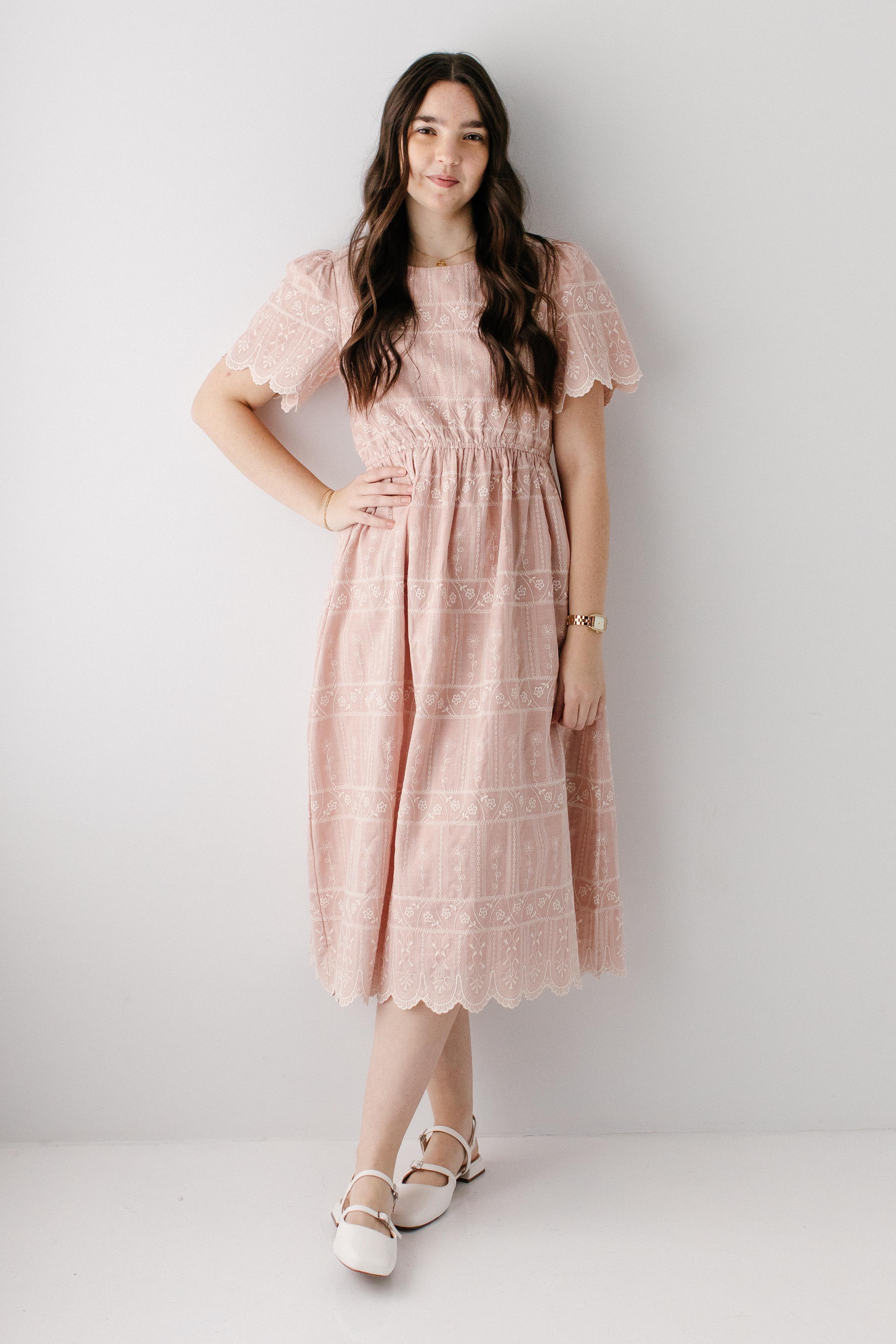 'Shoshana' Scallop Edge Embroidered Midi Dress - Image 2
