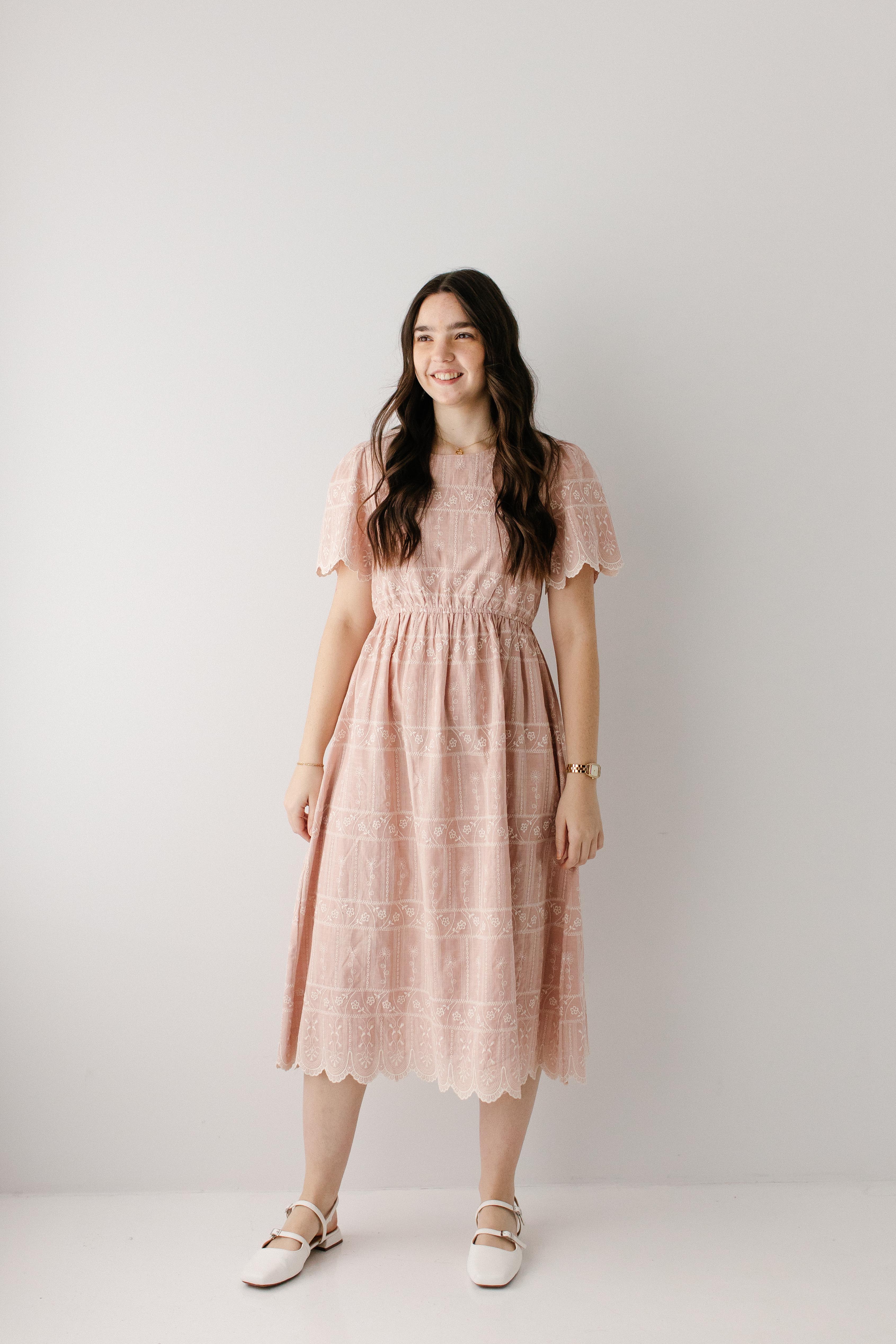 'Shoshana' Scallop Edge Embroidered Midi Dress - Image 4