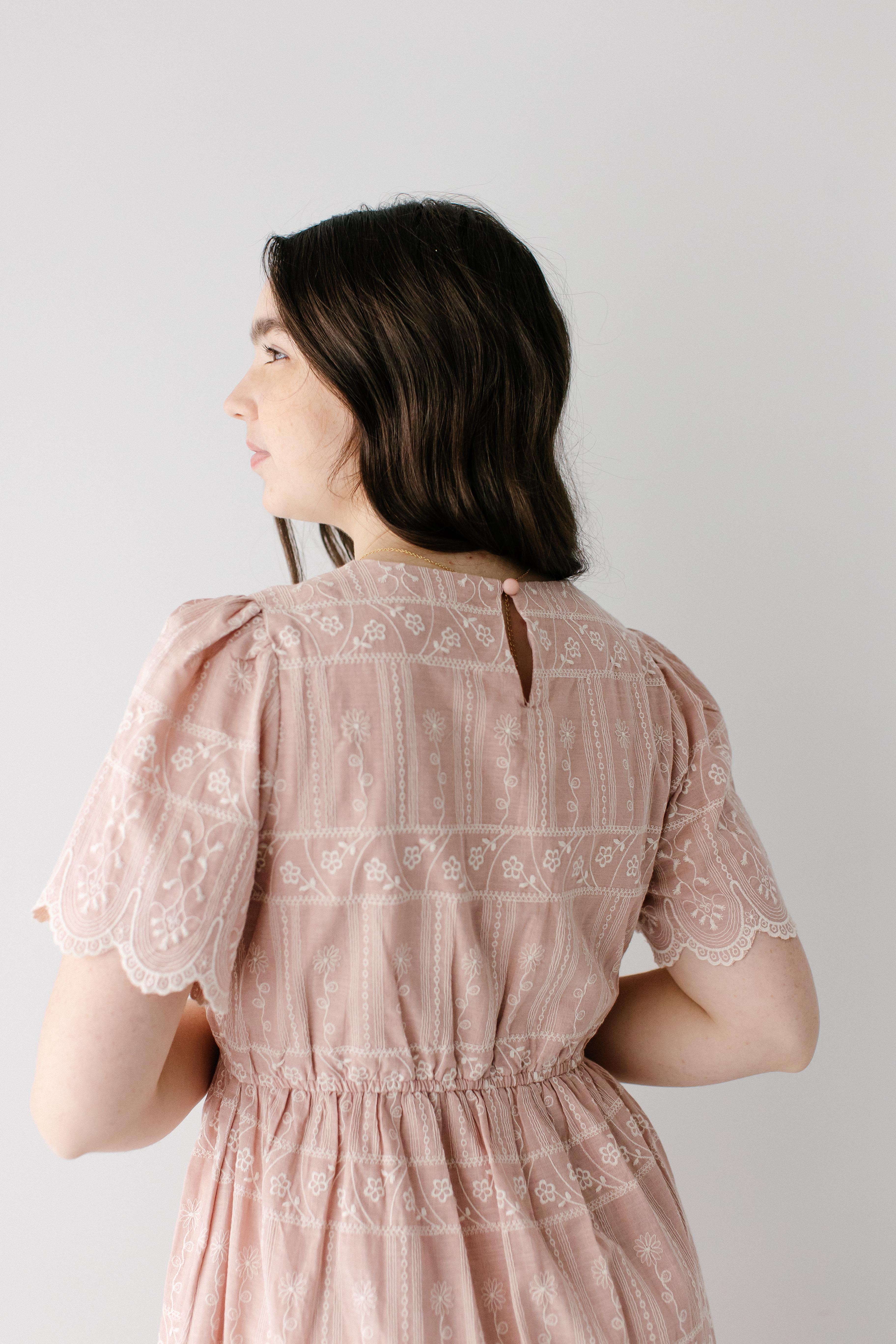 'Shoshana' Scallop Edge Embroidered Midi Dress - Image 7