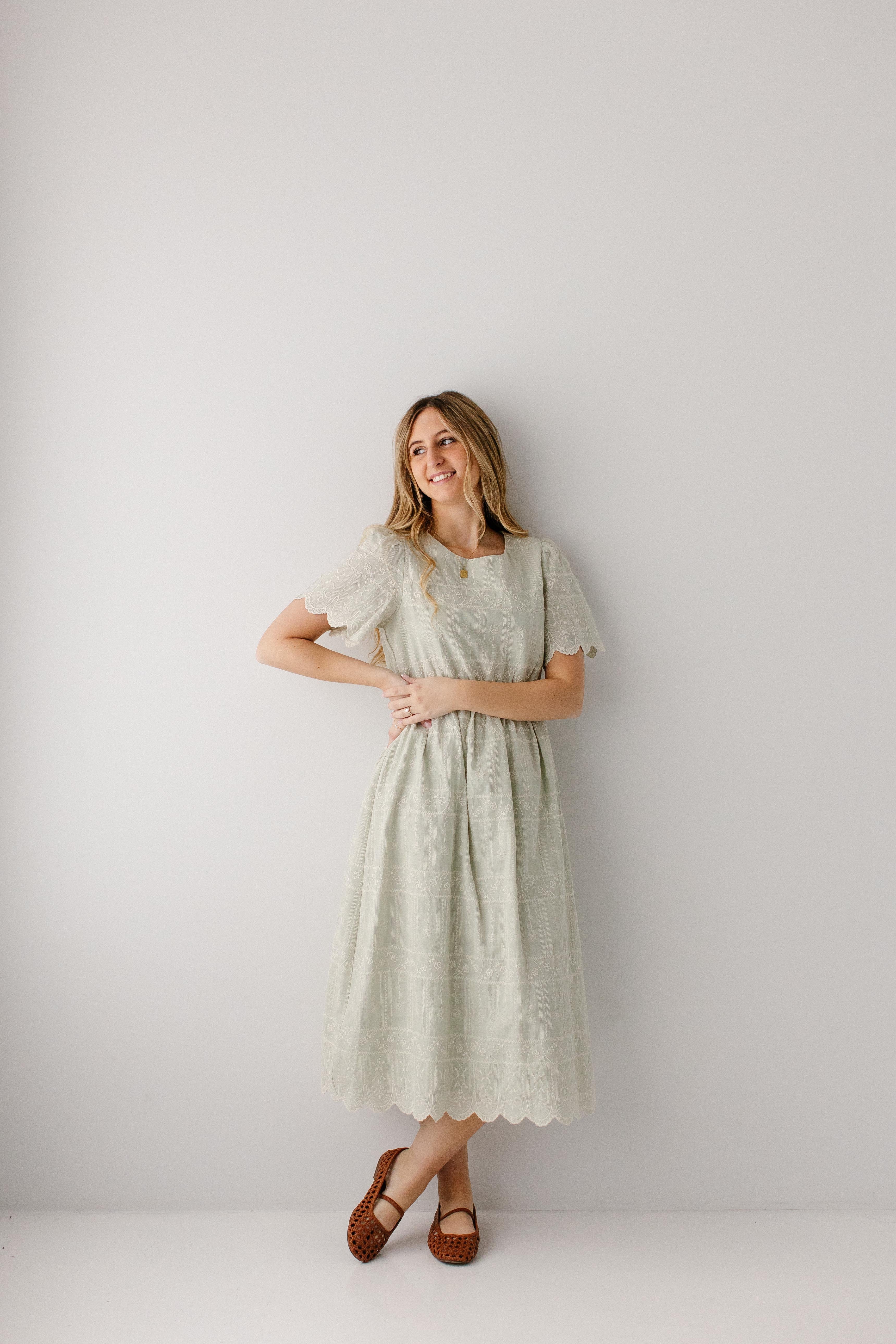 'Shoshana' Scallop Edge Embroidered Midi Dress - Image 8