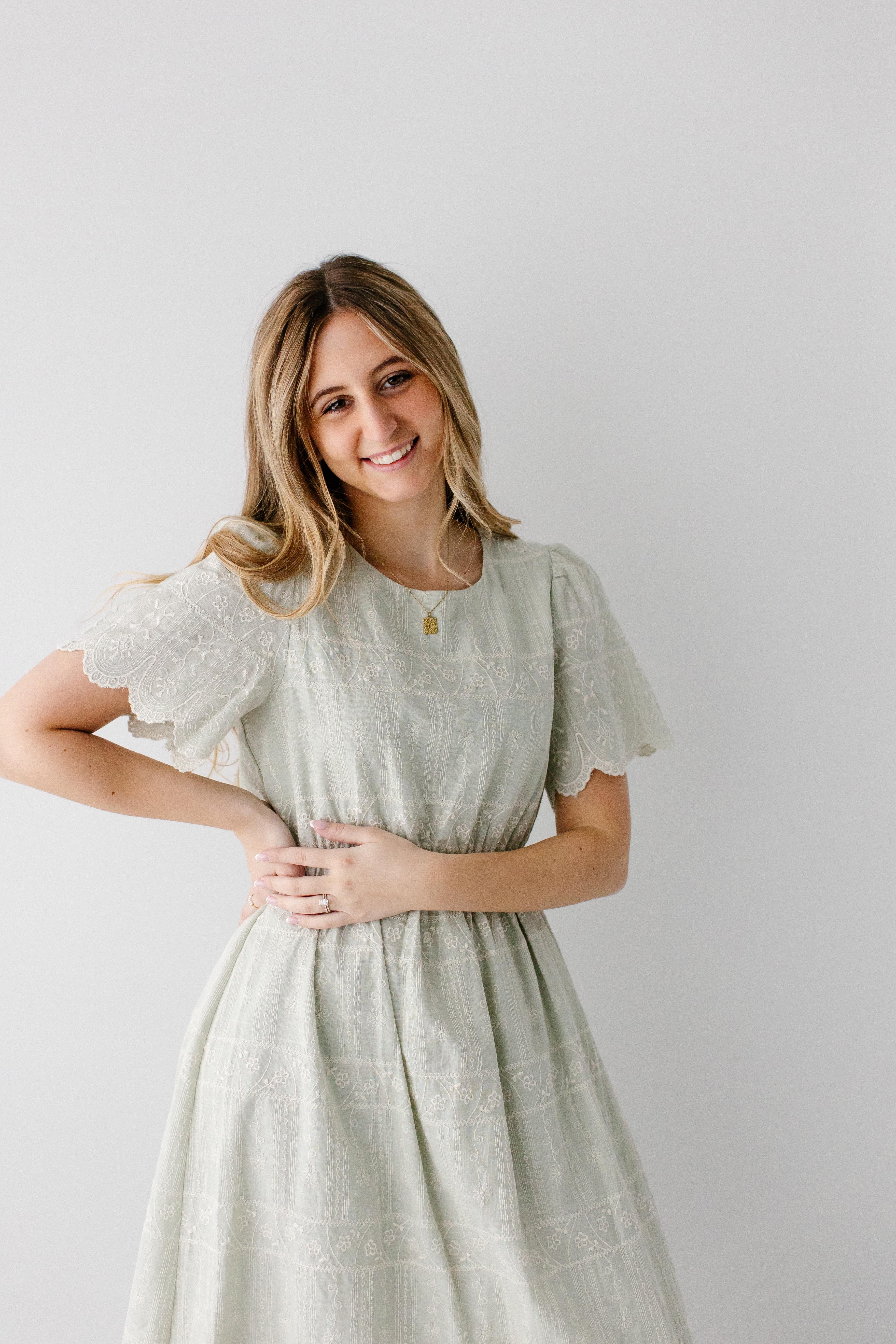 'Shoshana' Scallop Edge Embroidered Midi Dress - Image 9