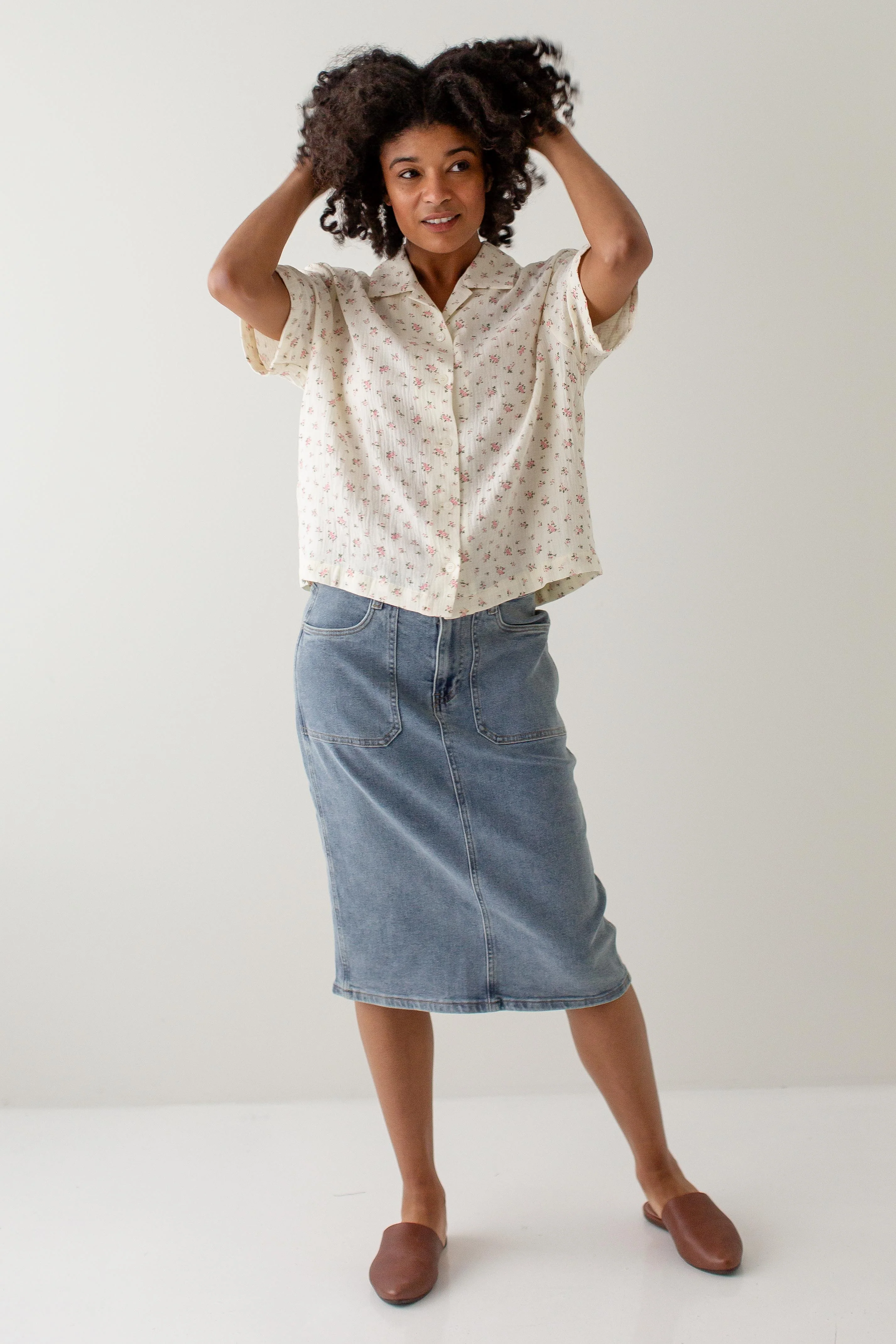 Sonya Patch Pocket Stretch Denim Skirt - Image 12