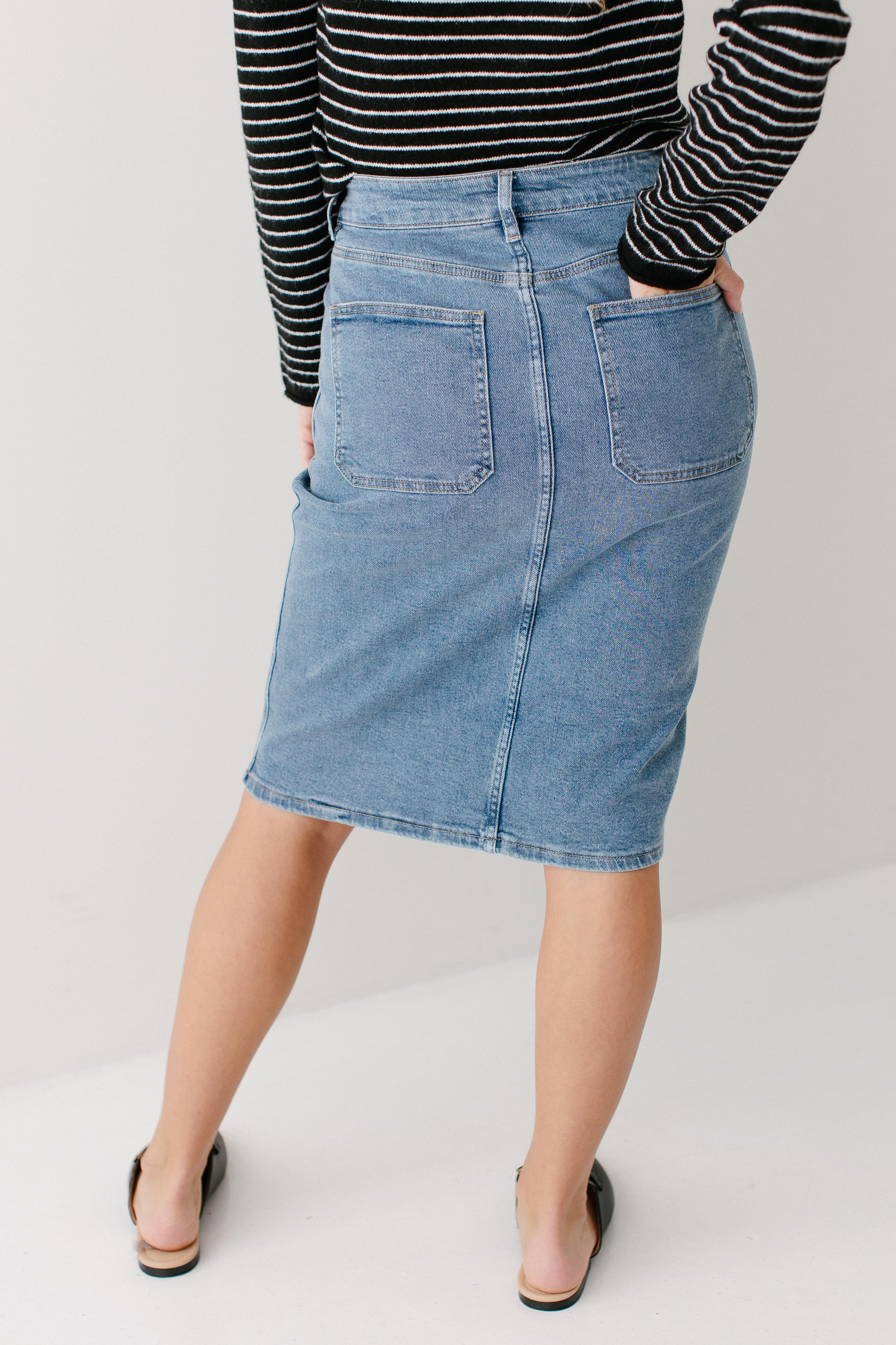 Sonya Patch Pocket Stretch Denim Skirt - Image 6