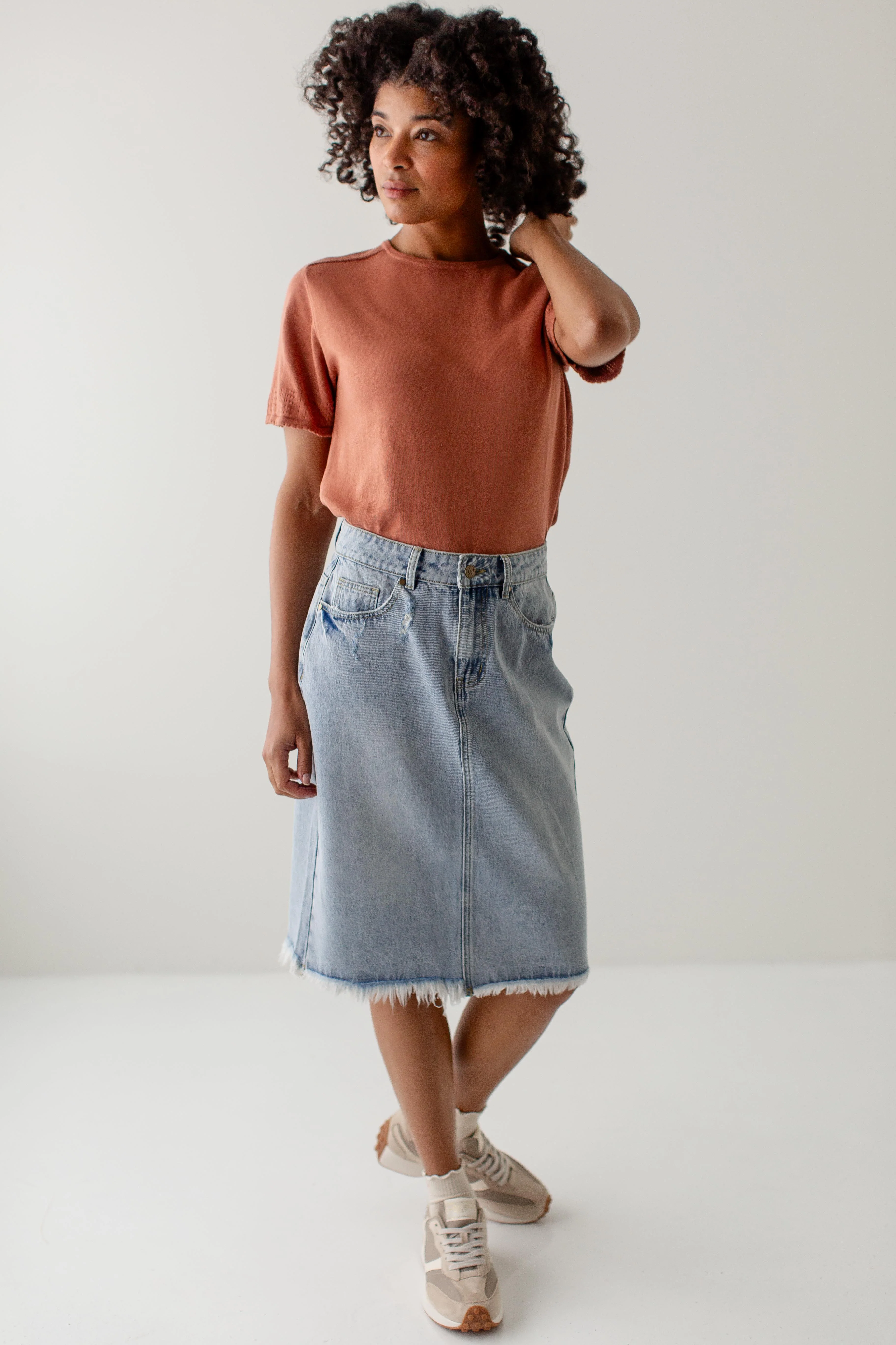 Sydney Distressed Raw Hem Denim Skirt - Image 6