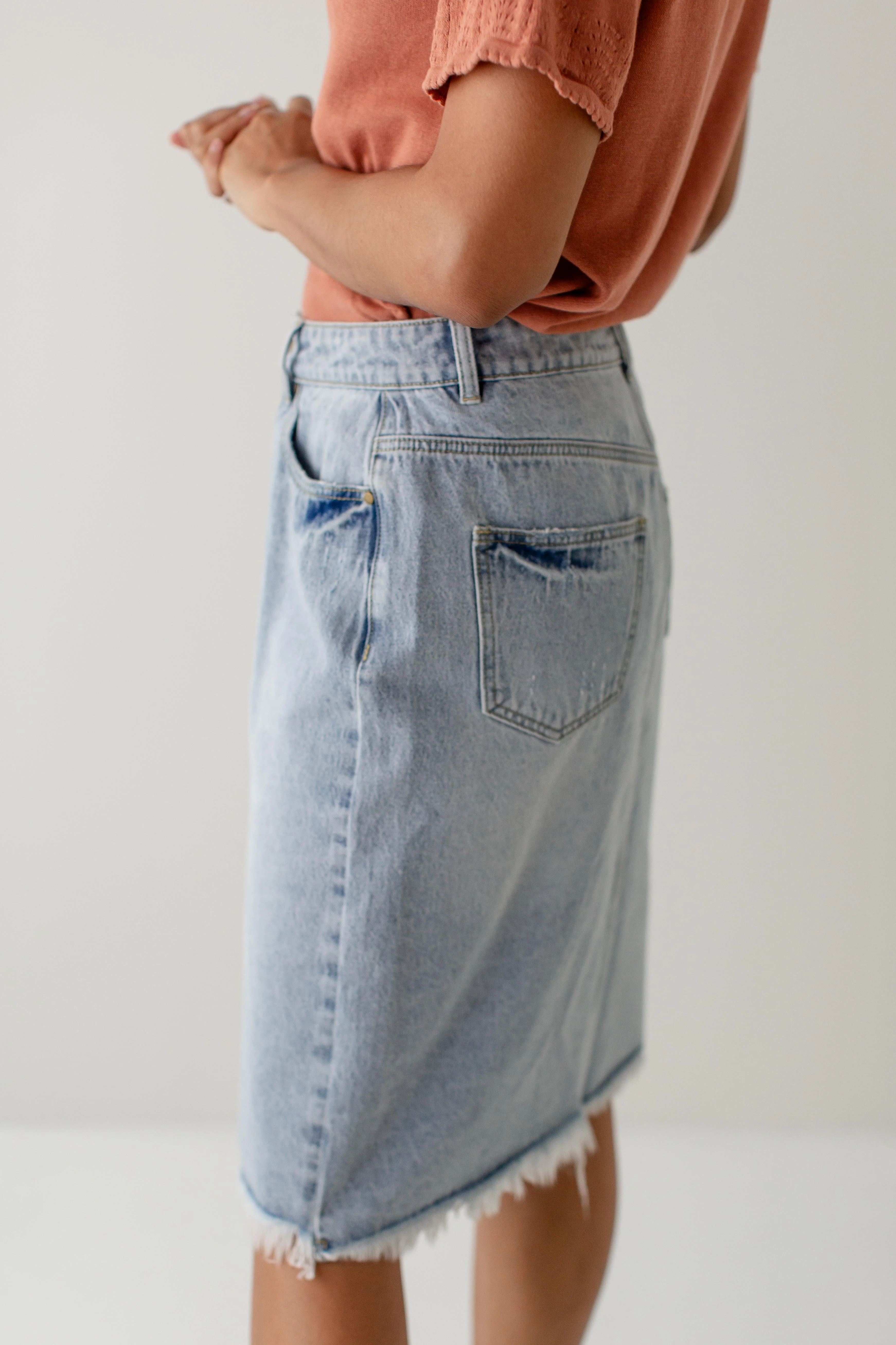 Sydney Distressed Raw Hem Denim Skirt - Image 8
