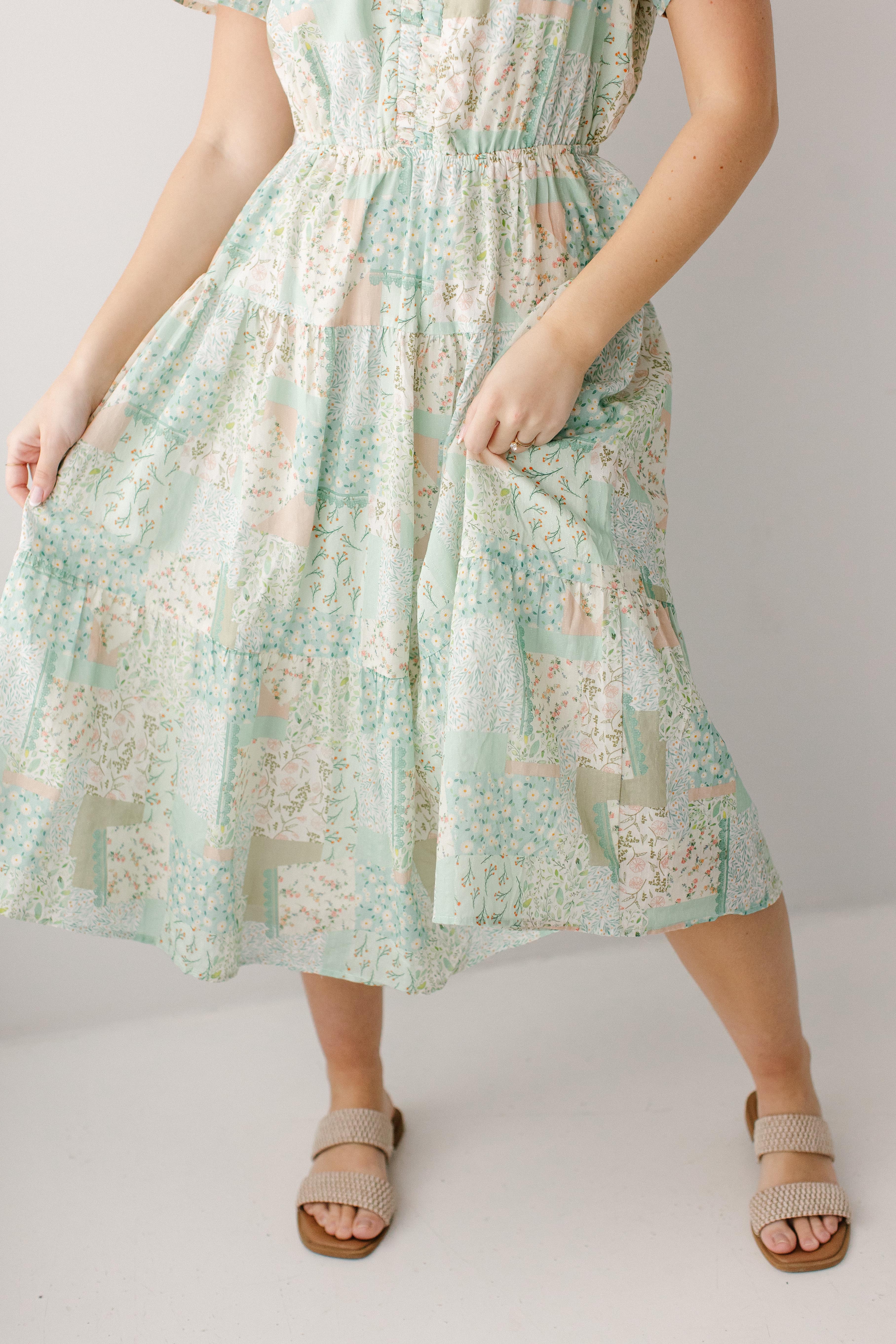 'Tansy' Patchwork Print Tiered Midi Dress - Image 3