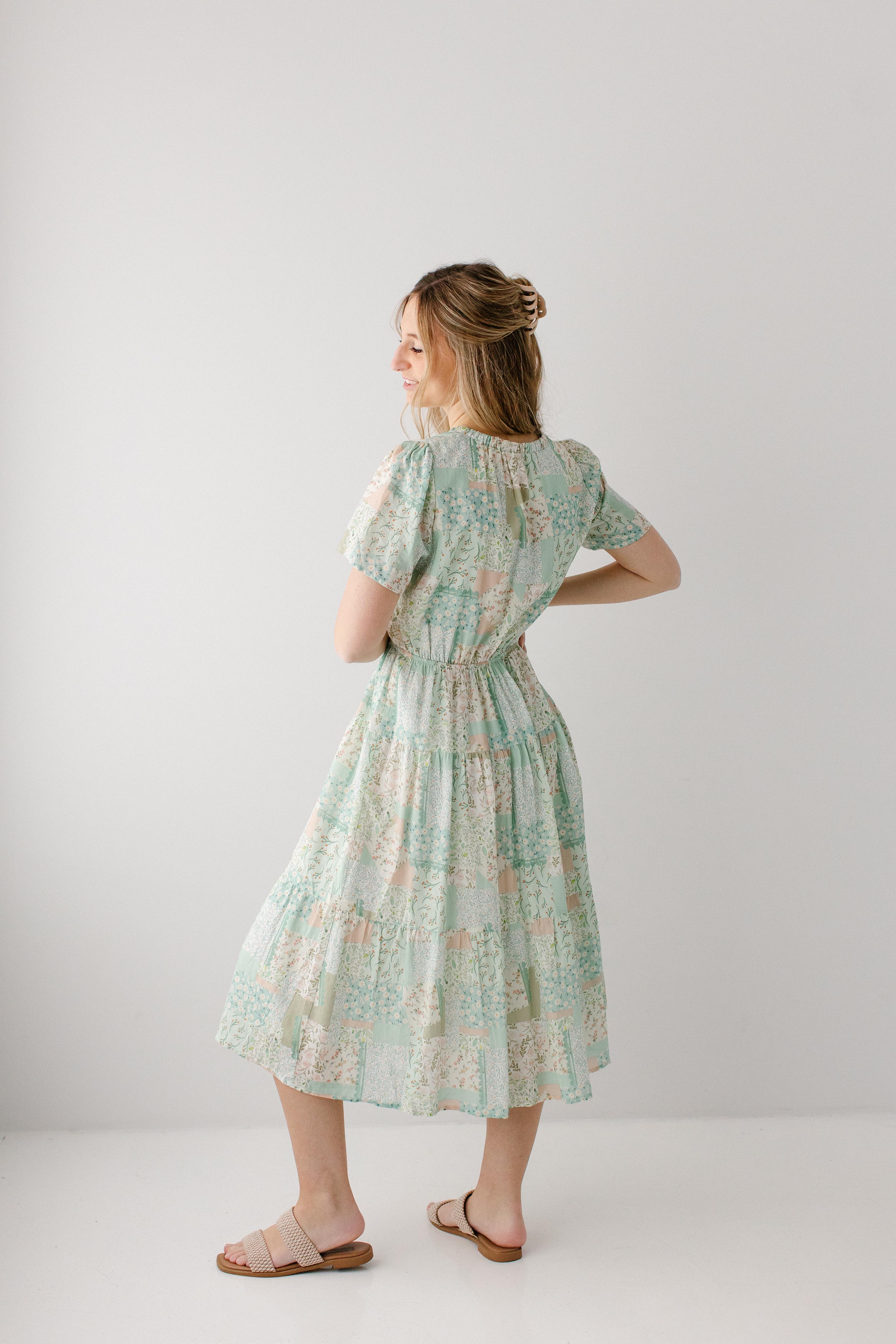 'Tansy' Patchwork Print Tiered Midi Dress - Image 4