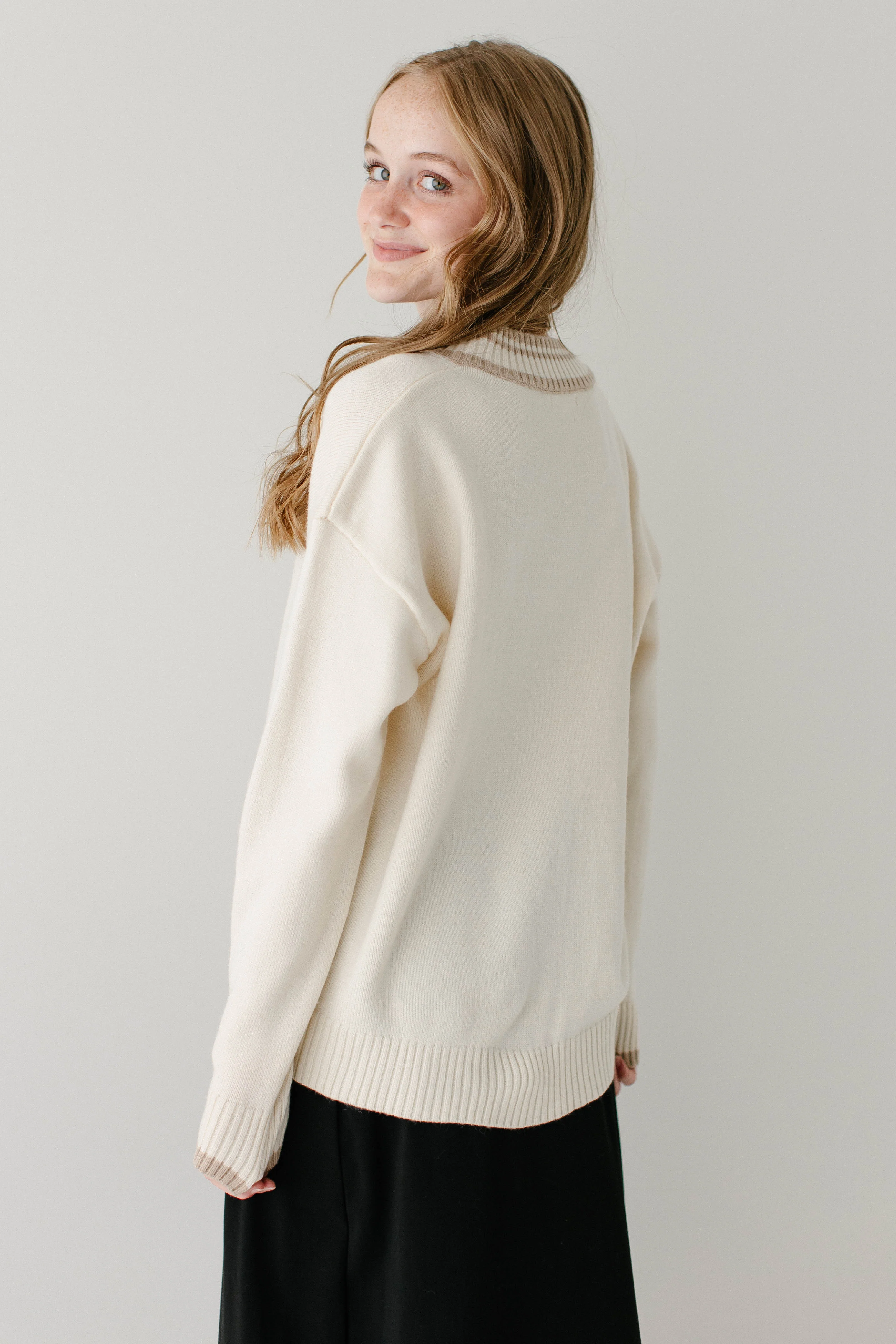 'Trinity' Contrast V-Neck Varsity Sweater FINAL SALE - Image 4