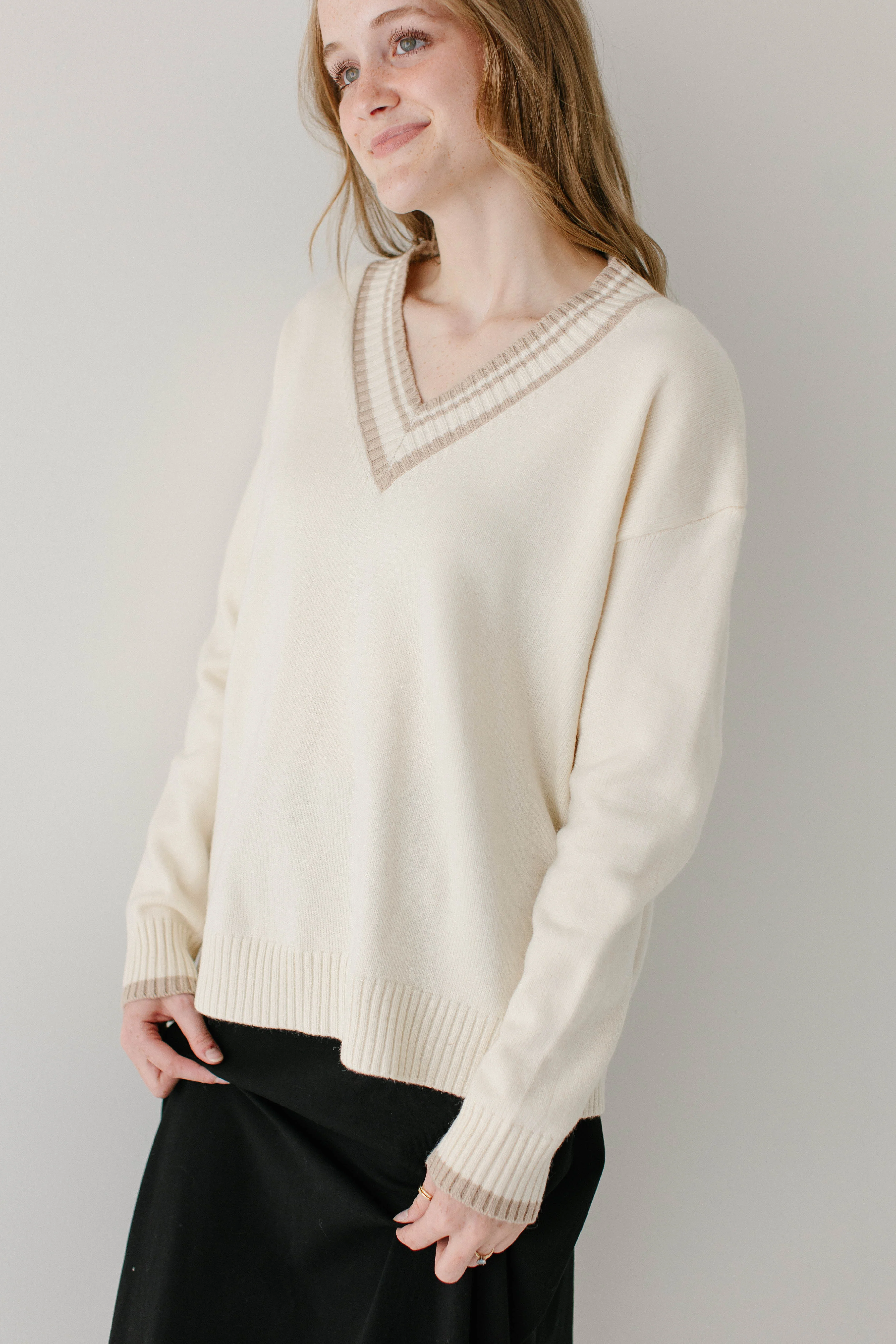 'Trinity' Contrast V-Neck Varsity Sweater FINAL SALE - Image 5