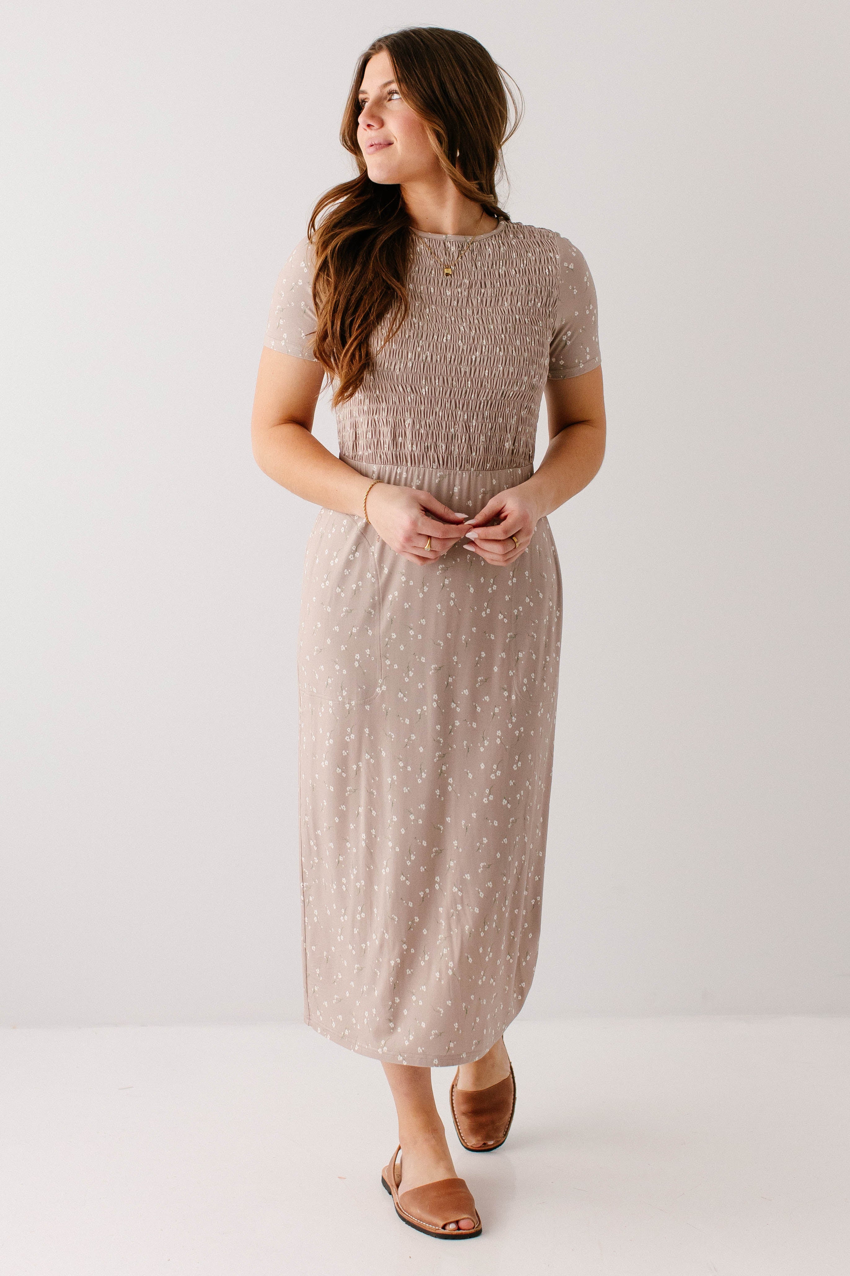 Vita Ditsy Floral Smocked Bodice Midi Dress