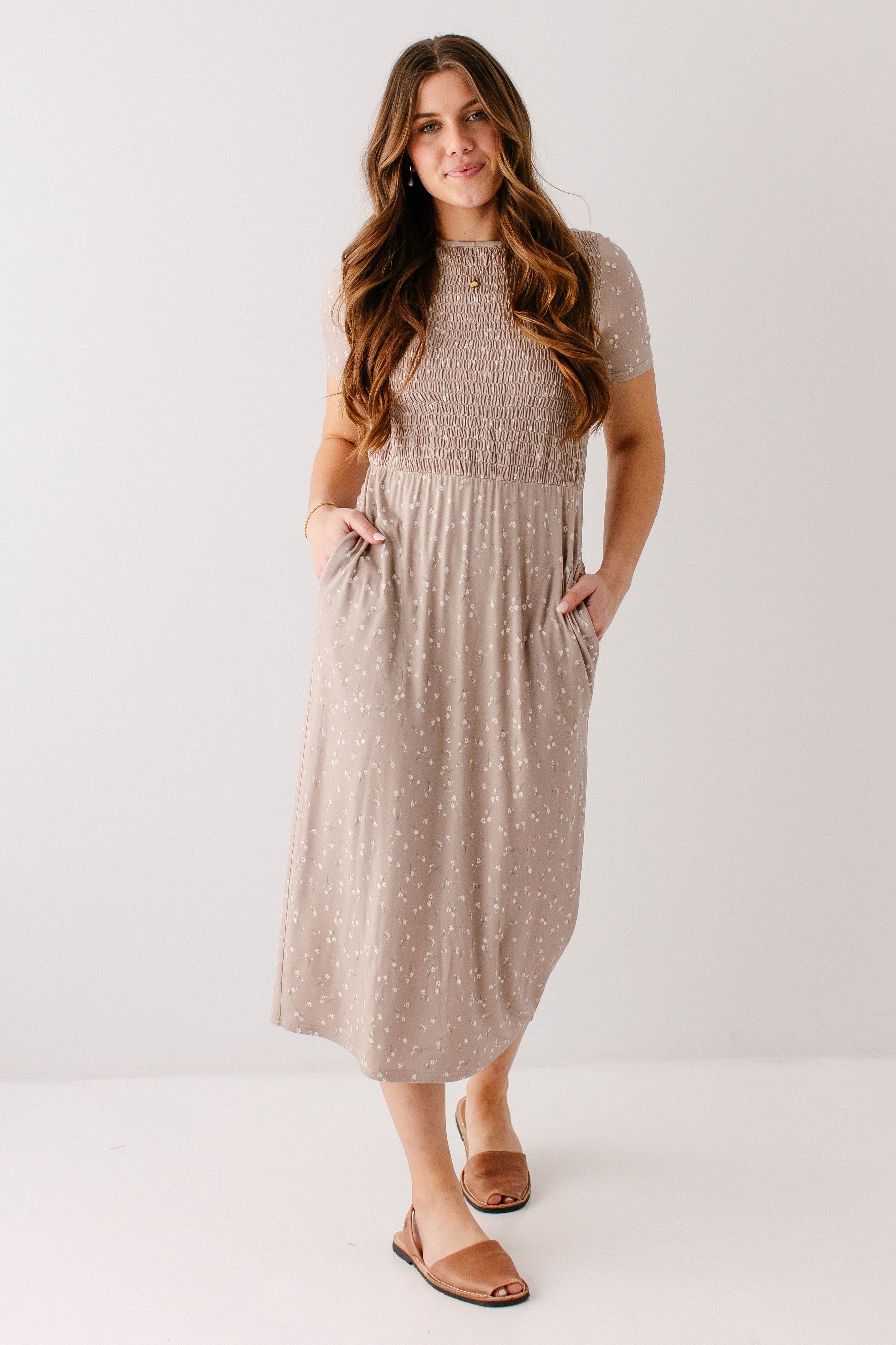 Vita Ditsy Floral Smocked Bodice Midi Dress - Image 4