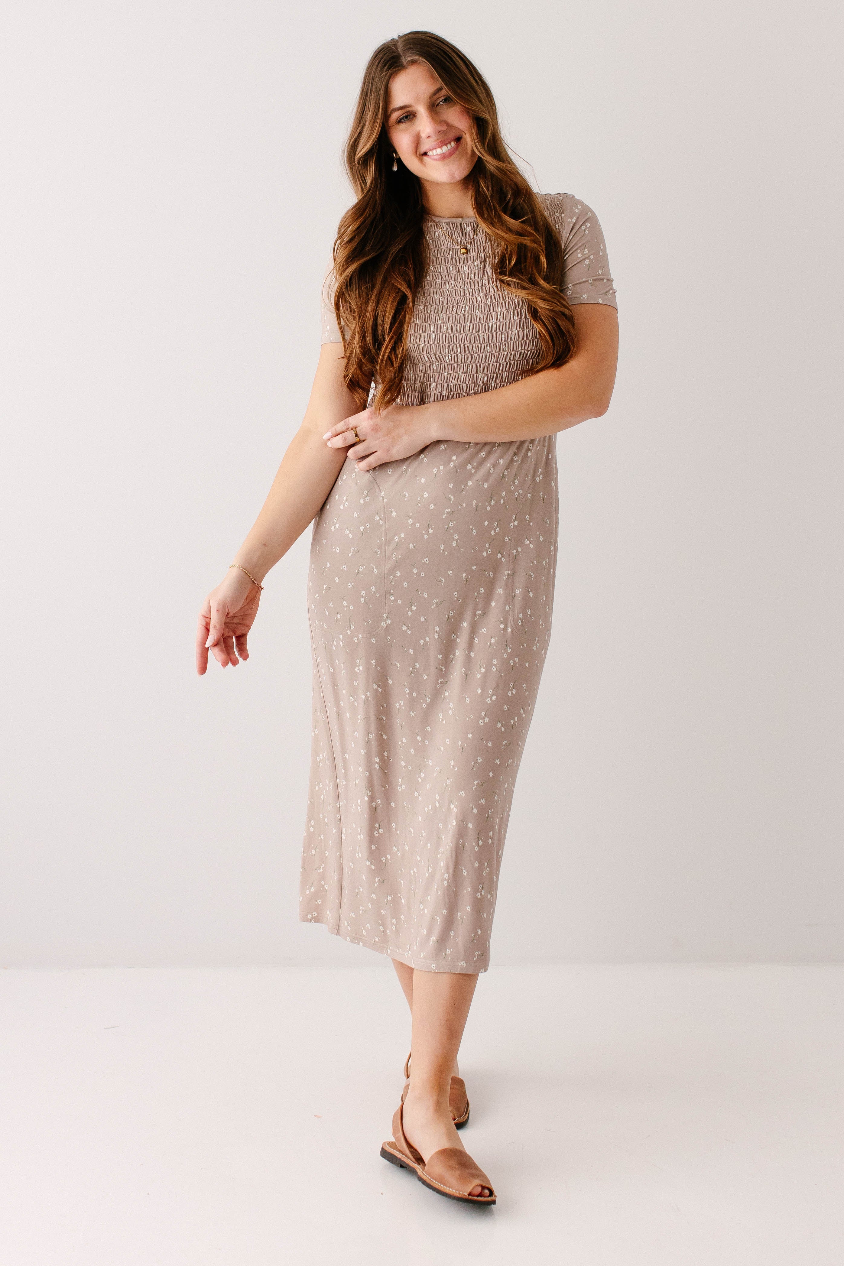 Vita Ditsy Floral Smocked Bodice Midi Dress - Image 8